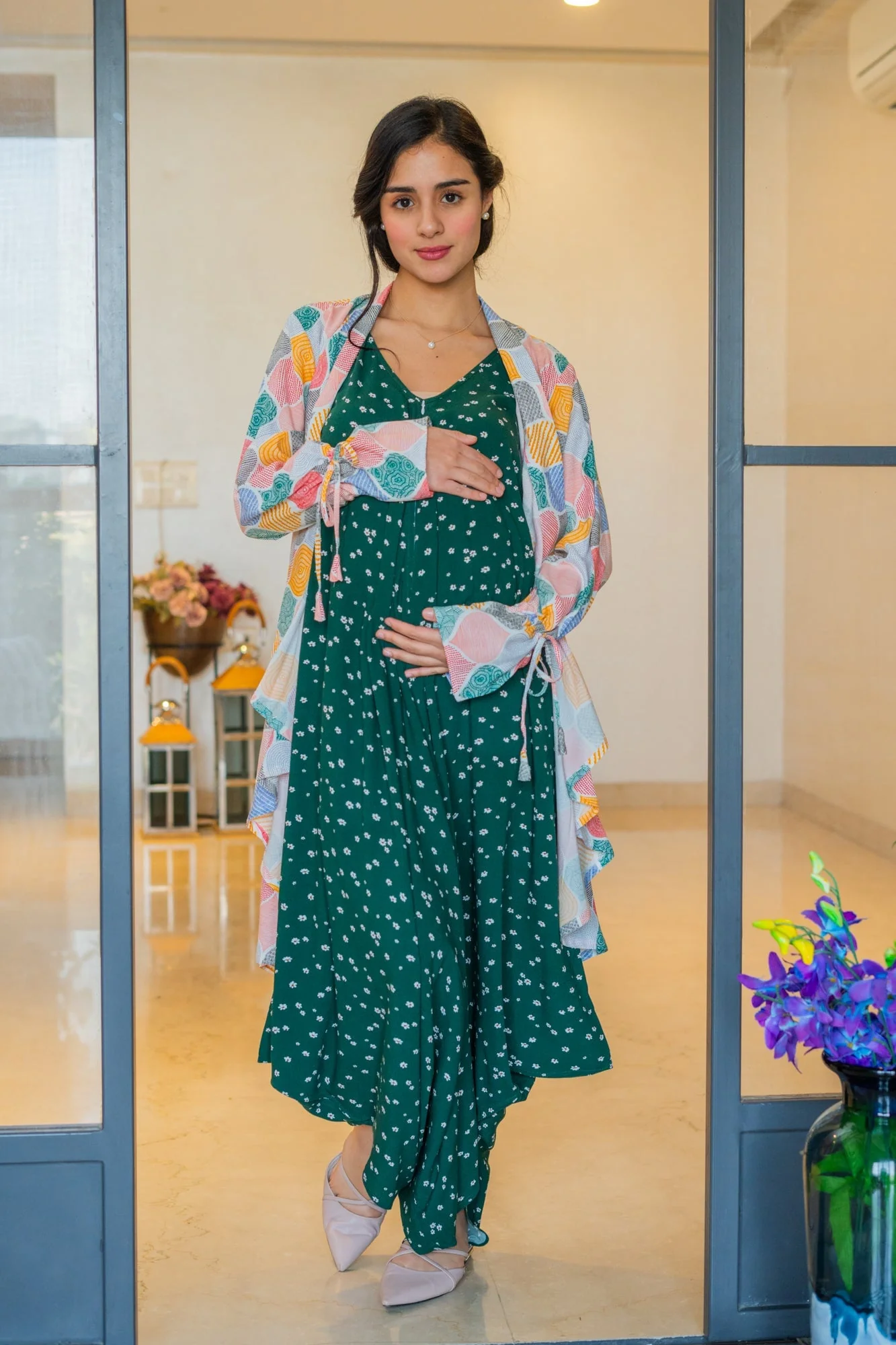 Peppy Forest Green Maternity & Nursing Jumpsuit + Cover Up - Chenance