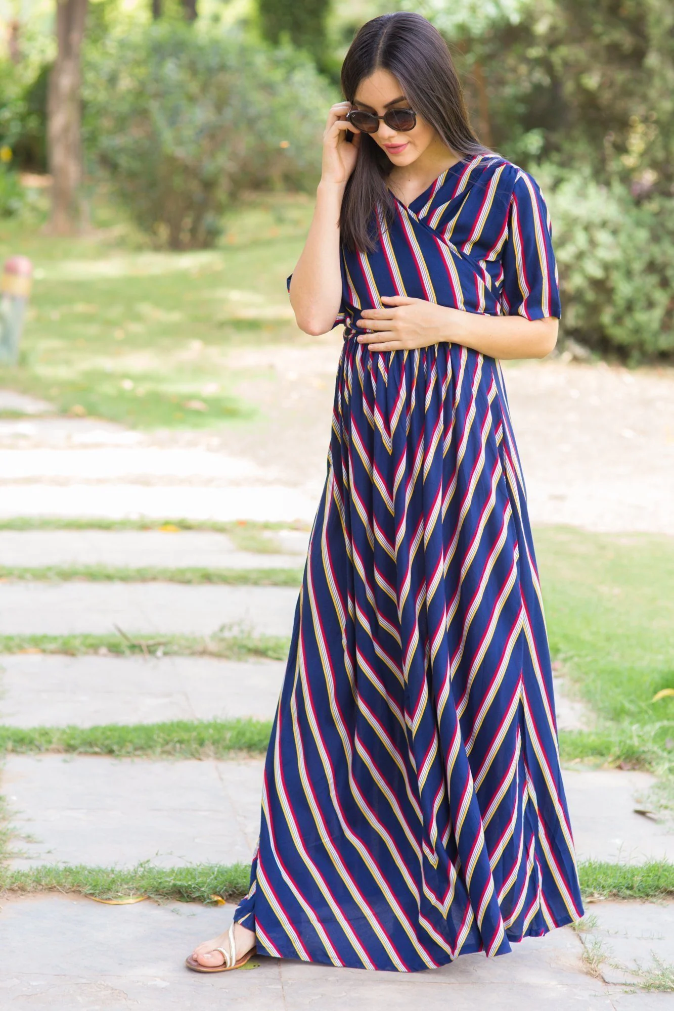 Nautical Striped Maternity & Nursing Wrap Dress - Chenance