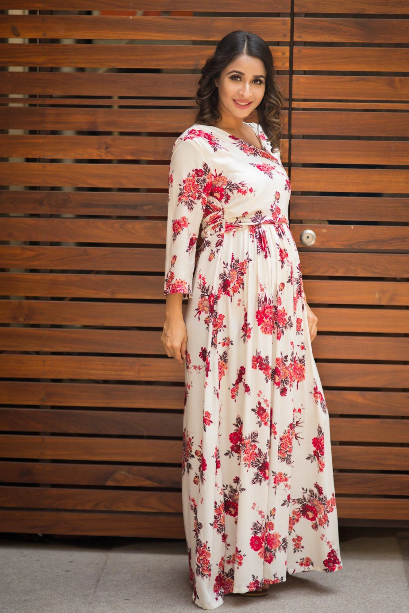 Angelic Cream White Floral Maternity & Nursing Wrap Dress - Chenance