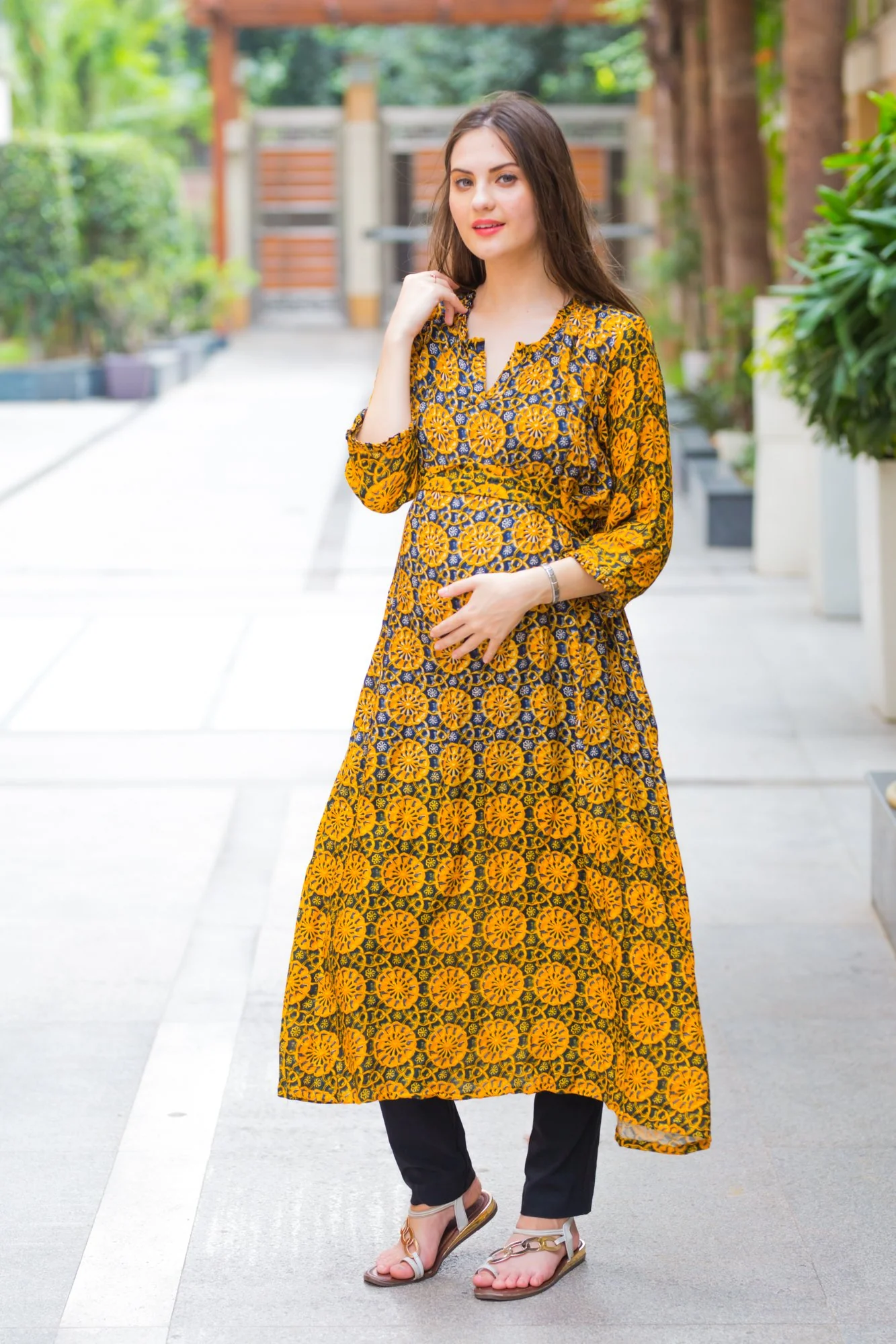 Yellow Ombre Maternity and Nursing Kurta - Chenance