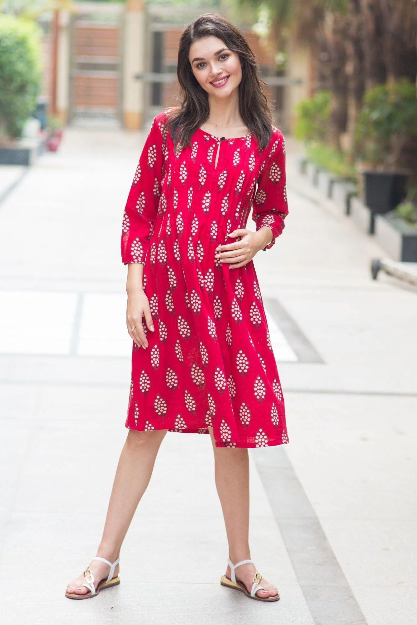 Raspberry Pleated Maternity Kurta Dress - Chenance