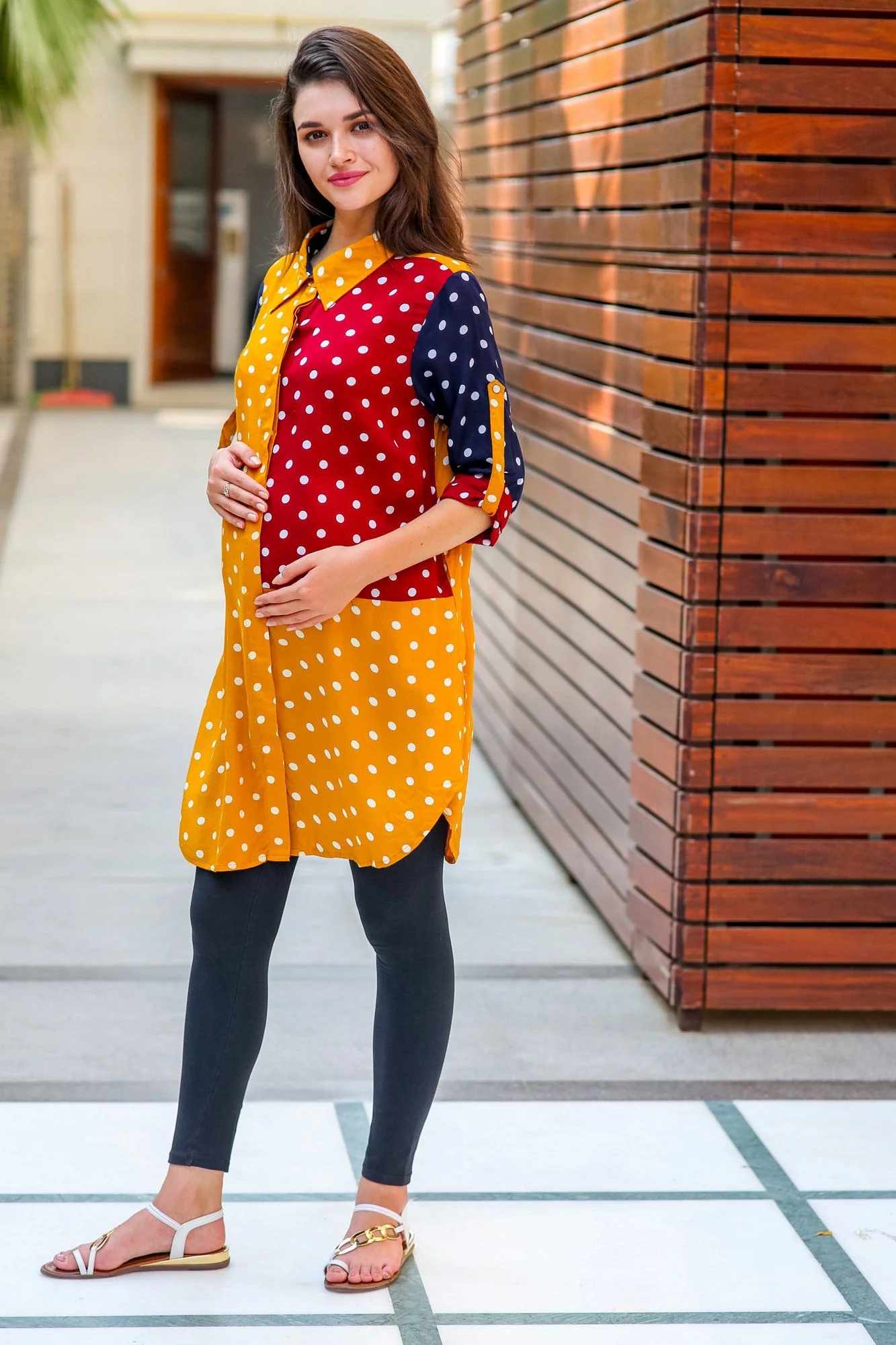 Multi Polka Versatile Nursing Shirt Dress - Chenance