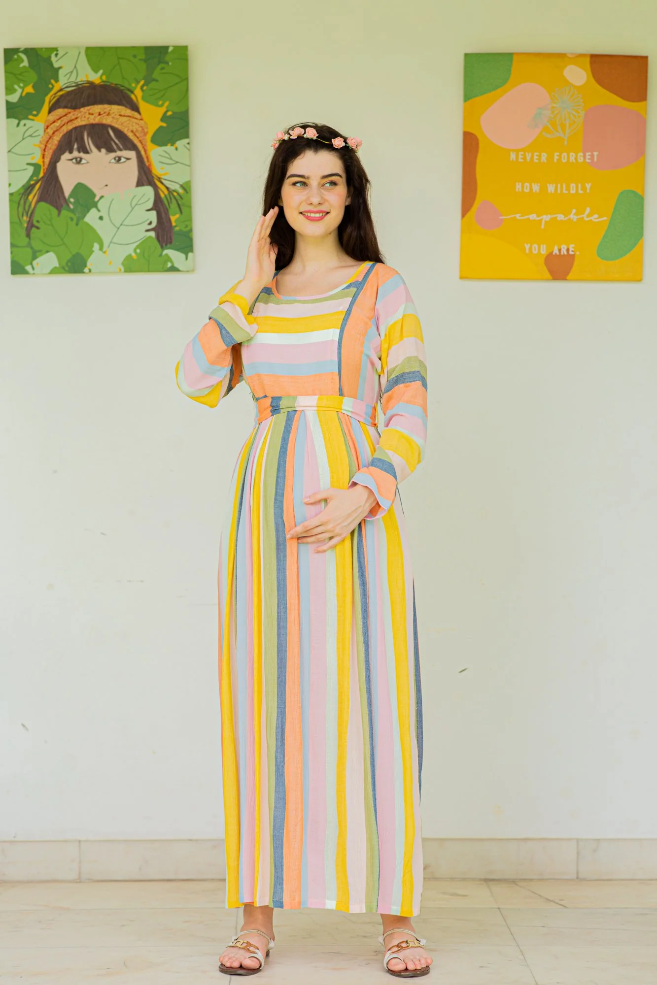 Serene Striped Maternity & Nursing Maxi - Chenance