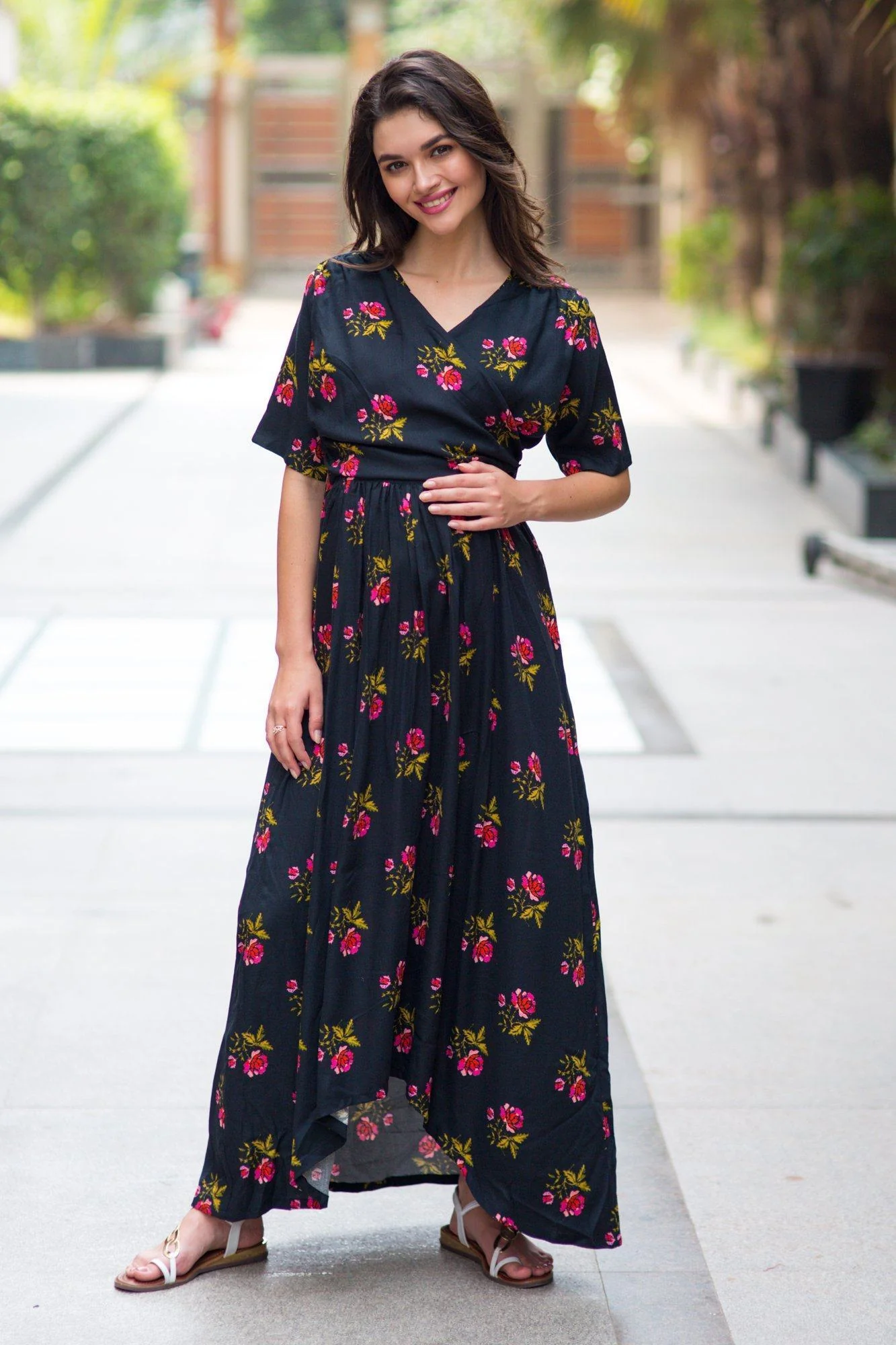 Midnight Rose High-Low Maternity & Nursing Wrap Dress - Chenance