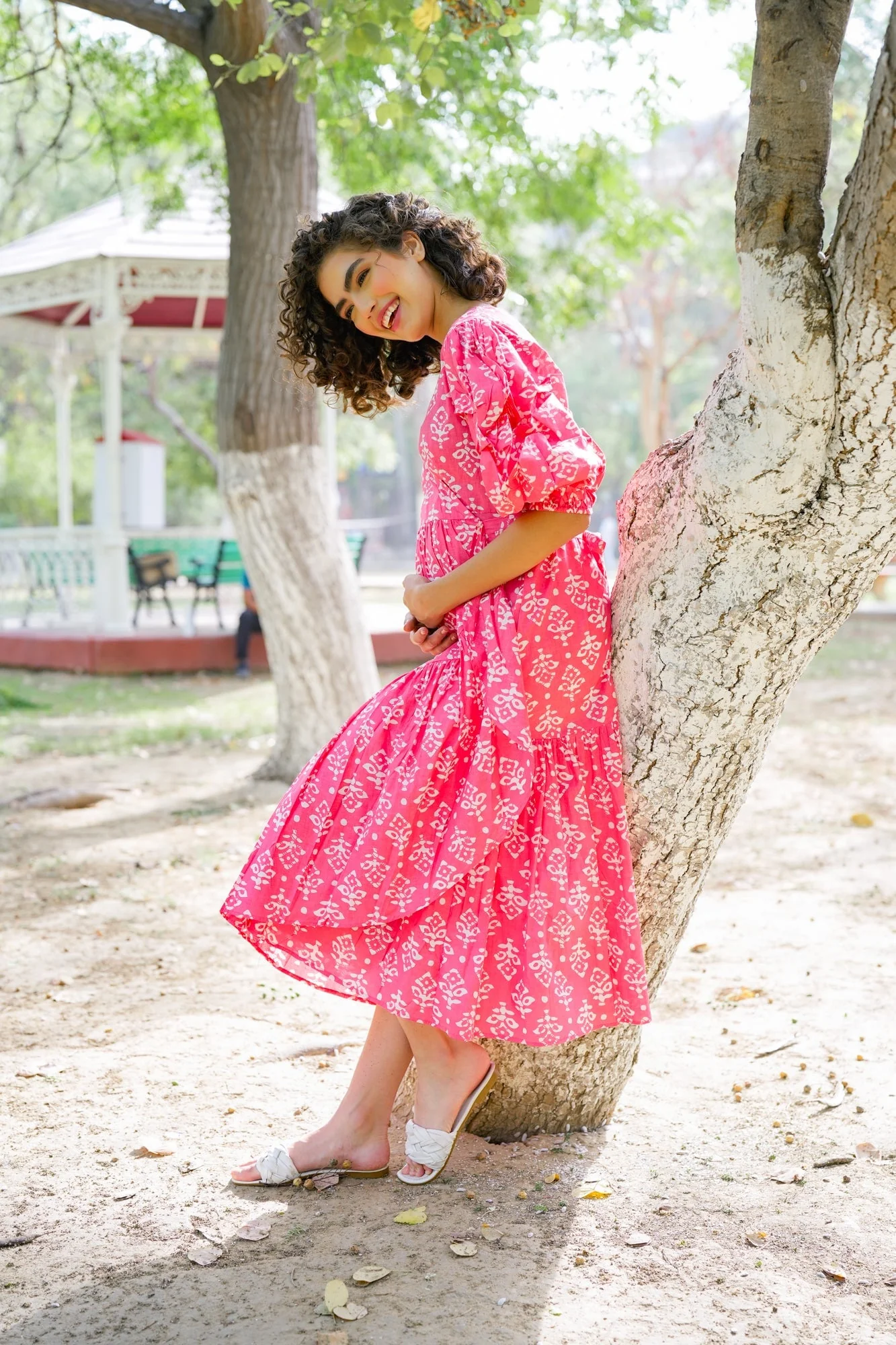 Winsome Baby Pink Maternity & Nursing Frill Wrap Dress (100% Cotton) - Chenance