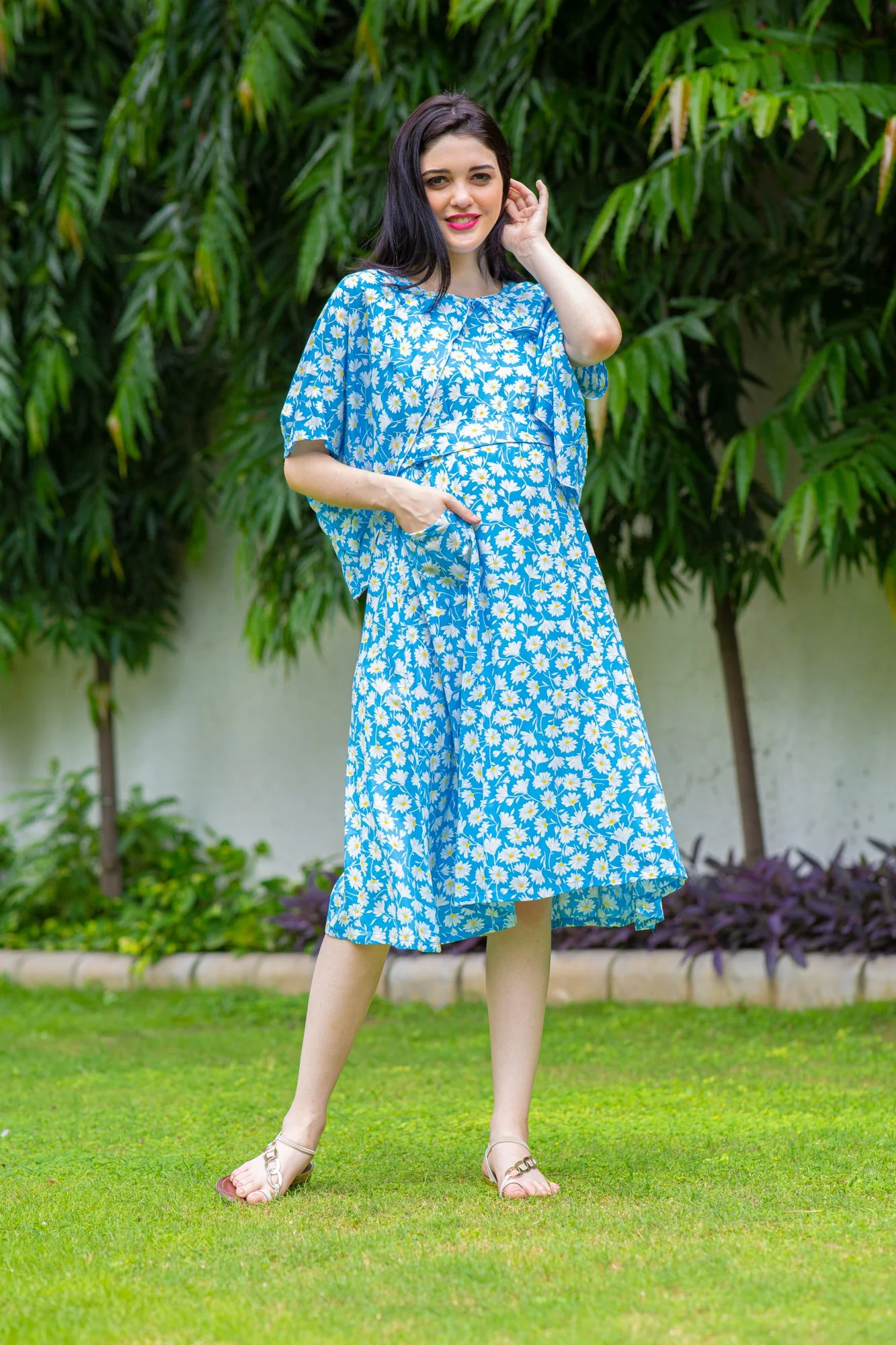 Sunflower Blue Maternity & Nursing Flap Dress - Chenance
