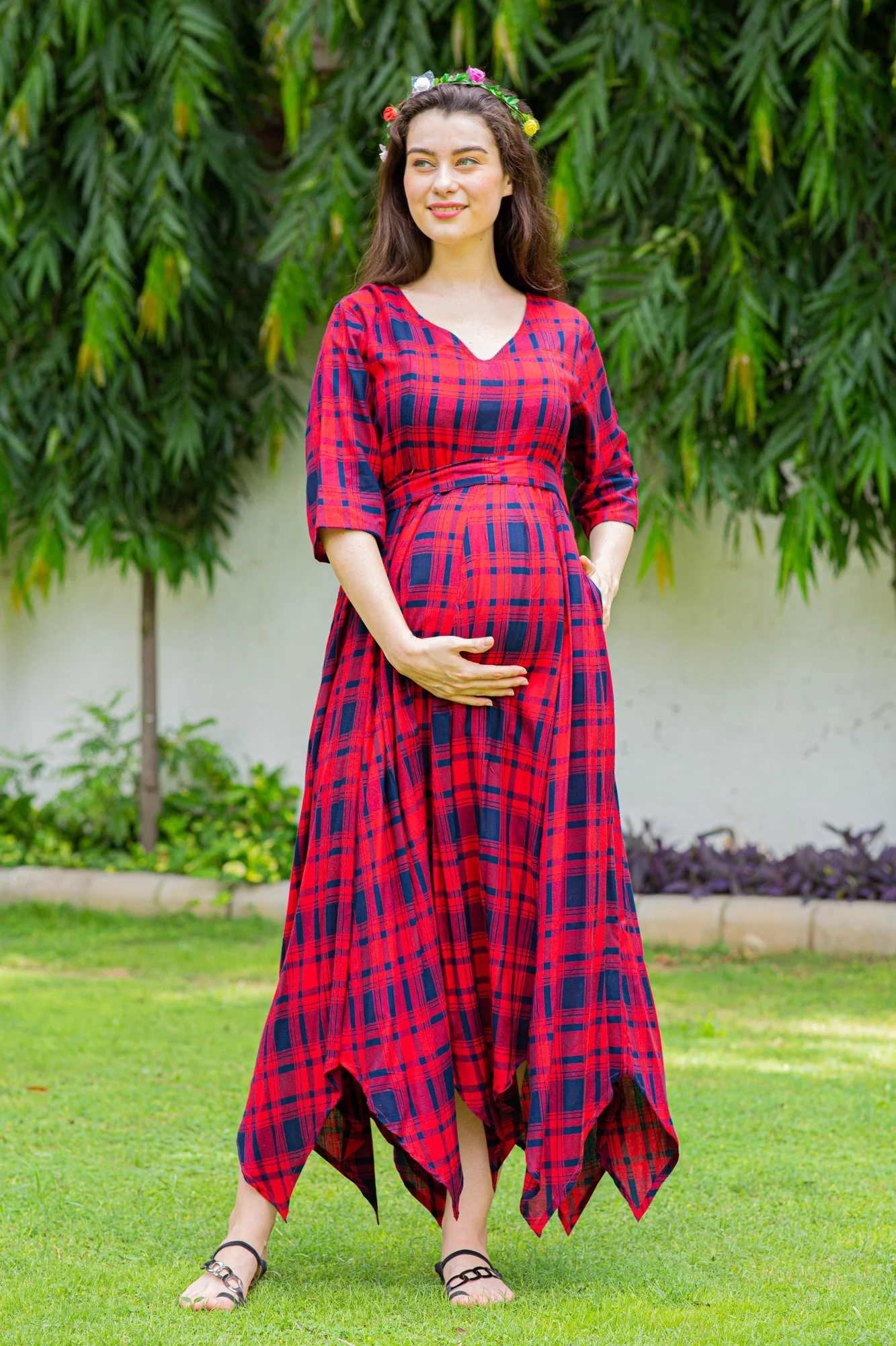 Timeless Red Plaid Maternity & Nursing Maxi Dress - Chenance