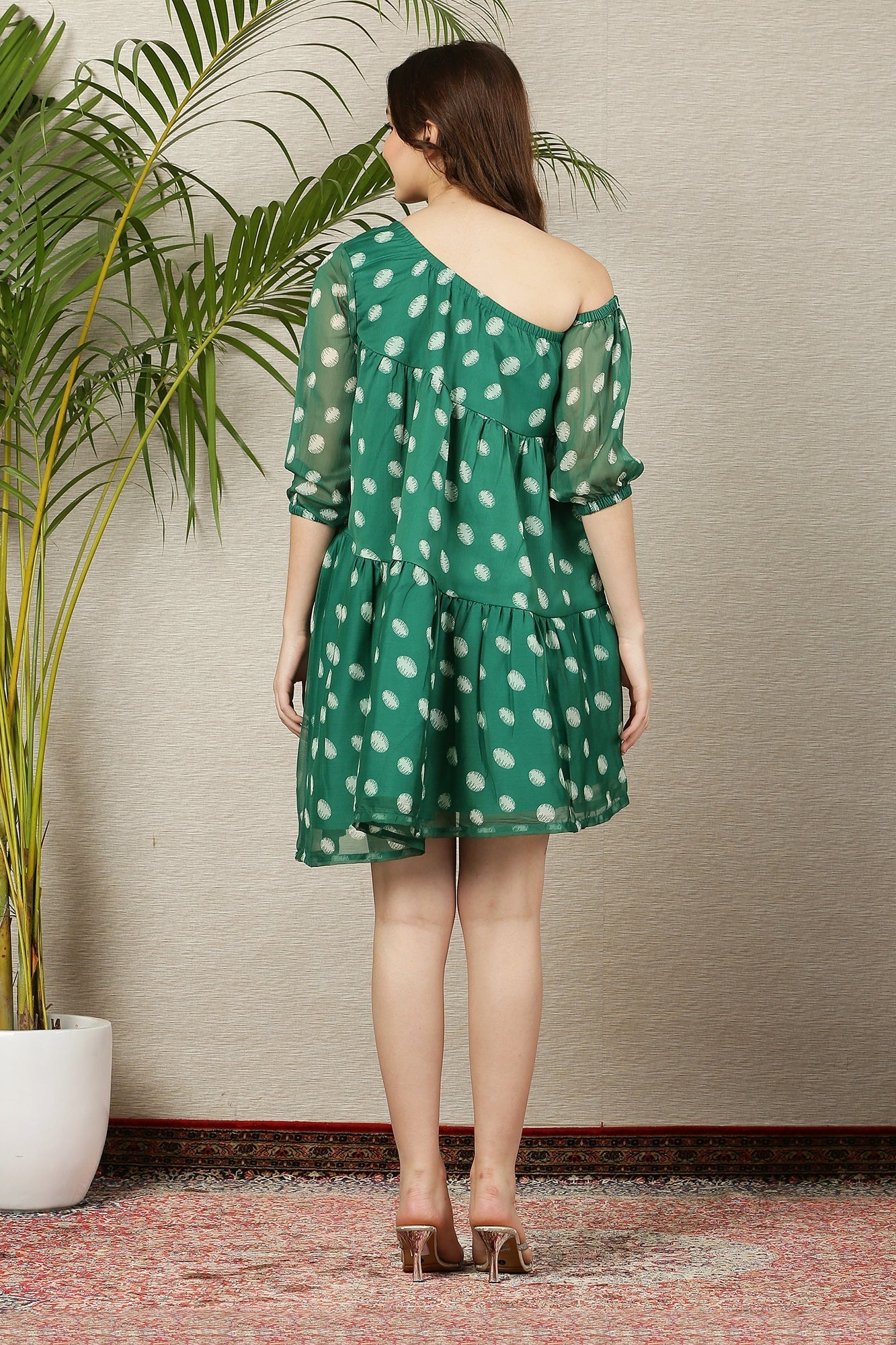 Splendid Emerald Polka Maternity & Nursing One Shoulder Knee Dress - Chenance