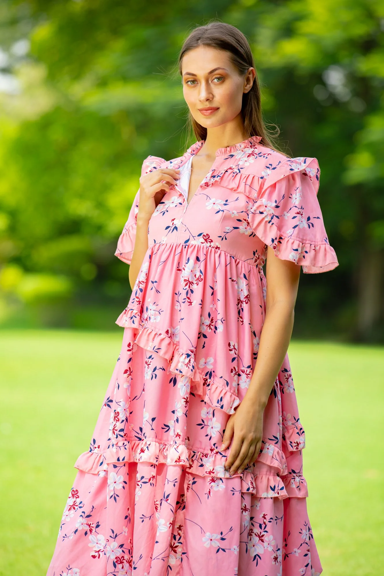 Bubblegum Blossom Maternity & Nursing Frill Dress - Chenance