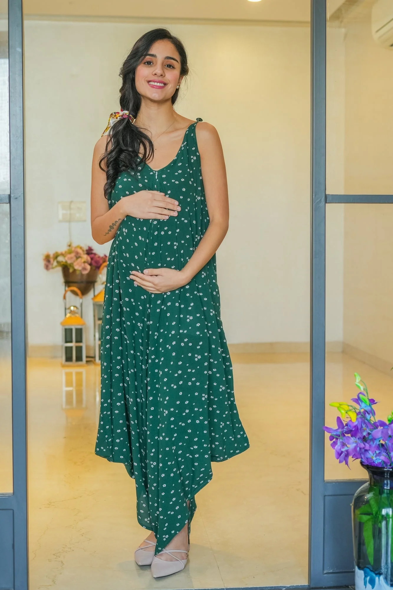 Peppy Forest Green Maternity & Nursing Jumpsuit + Cover Up - Chenance