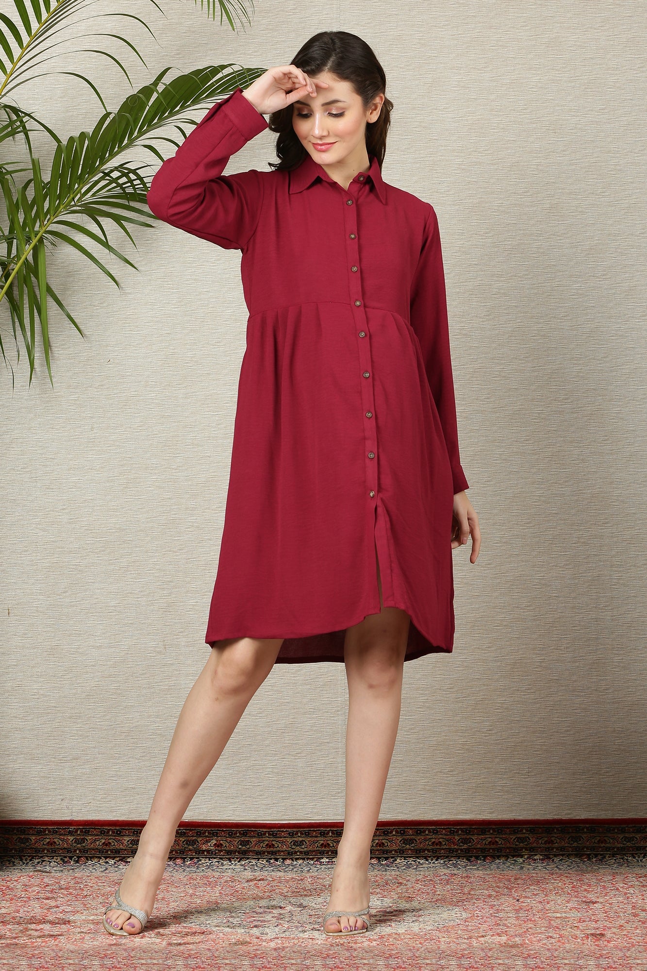 Effortless Redberry Maternity & Nursing Shirt Dress - Chenance