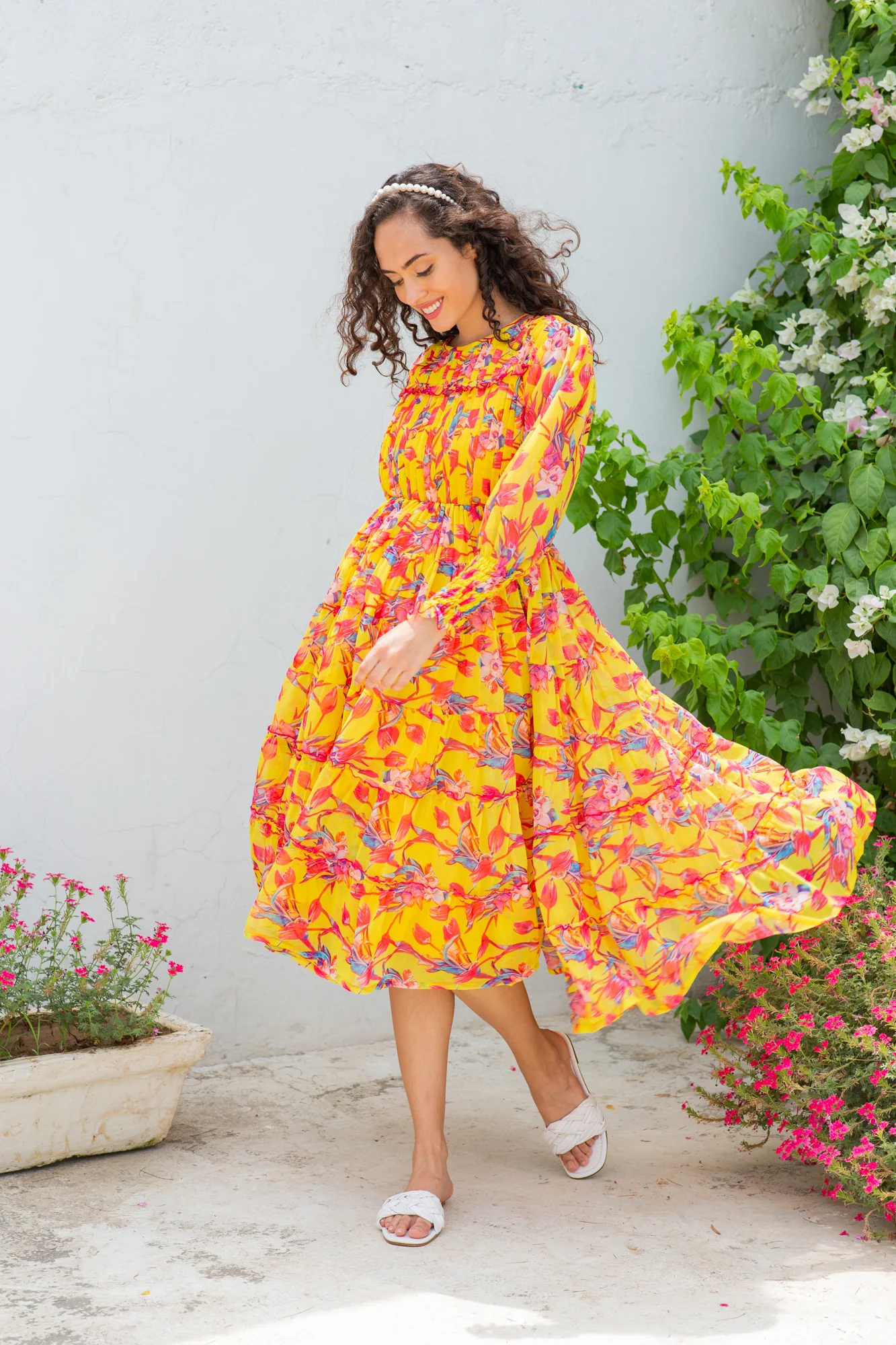 Premium Retro Tuscany Formal Maternity & Nursing Pintucks Frill Dress - Chenance