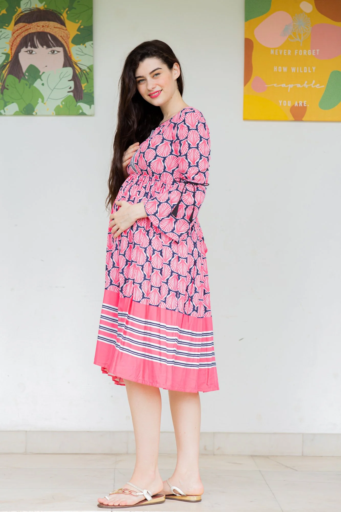 Sea Shells Front Zip Maternity & Nursing Dress - Chenance