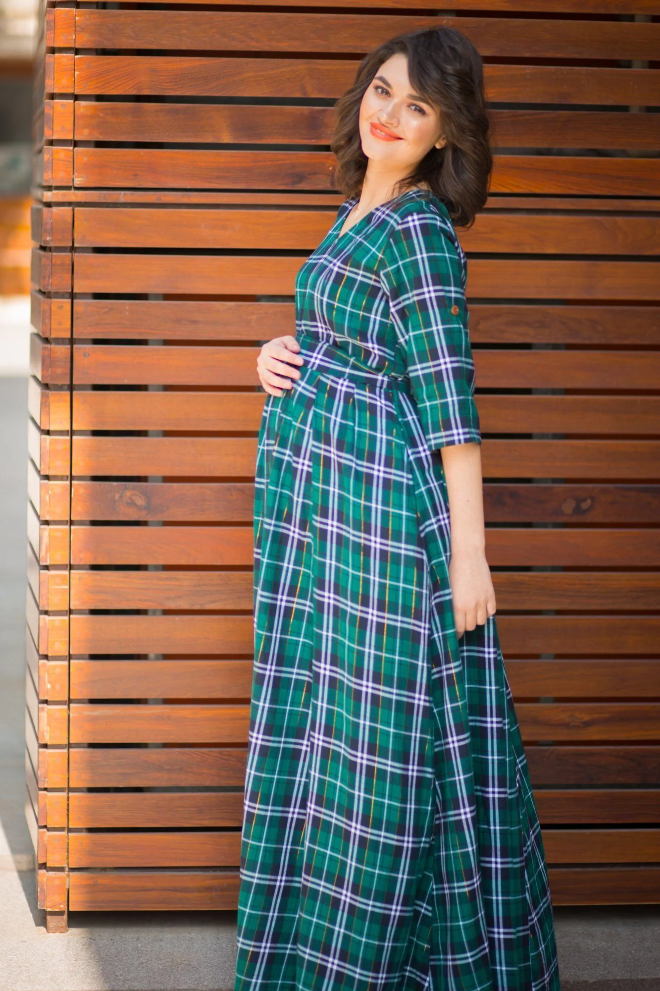 Nautical Teal Plaid Maternity & Nursing Maxi Dress - Chenance
