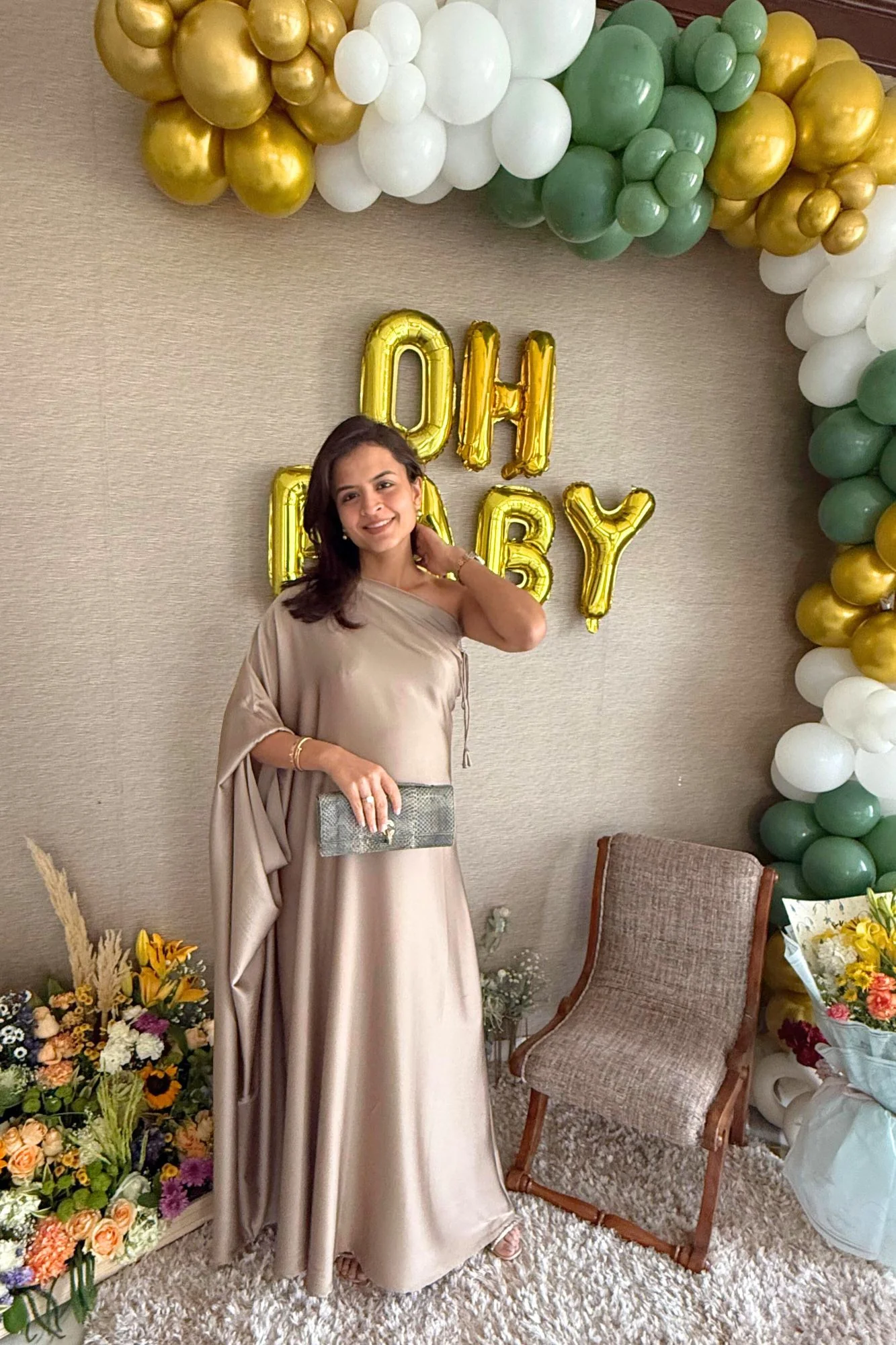 Luxe Golden Glow Satin Maternity Gown - Chenance