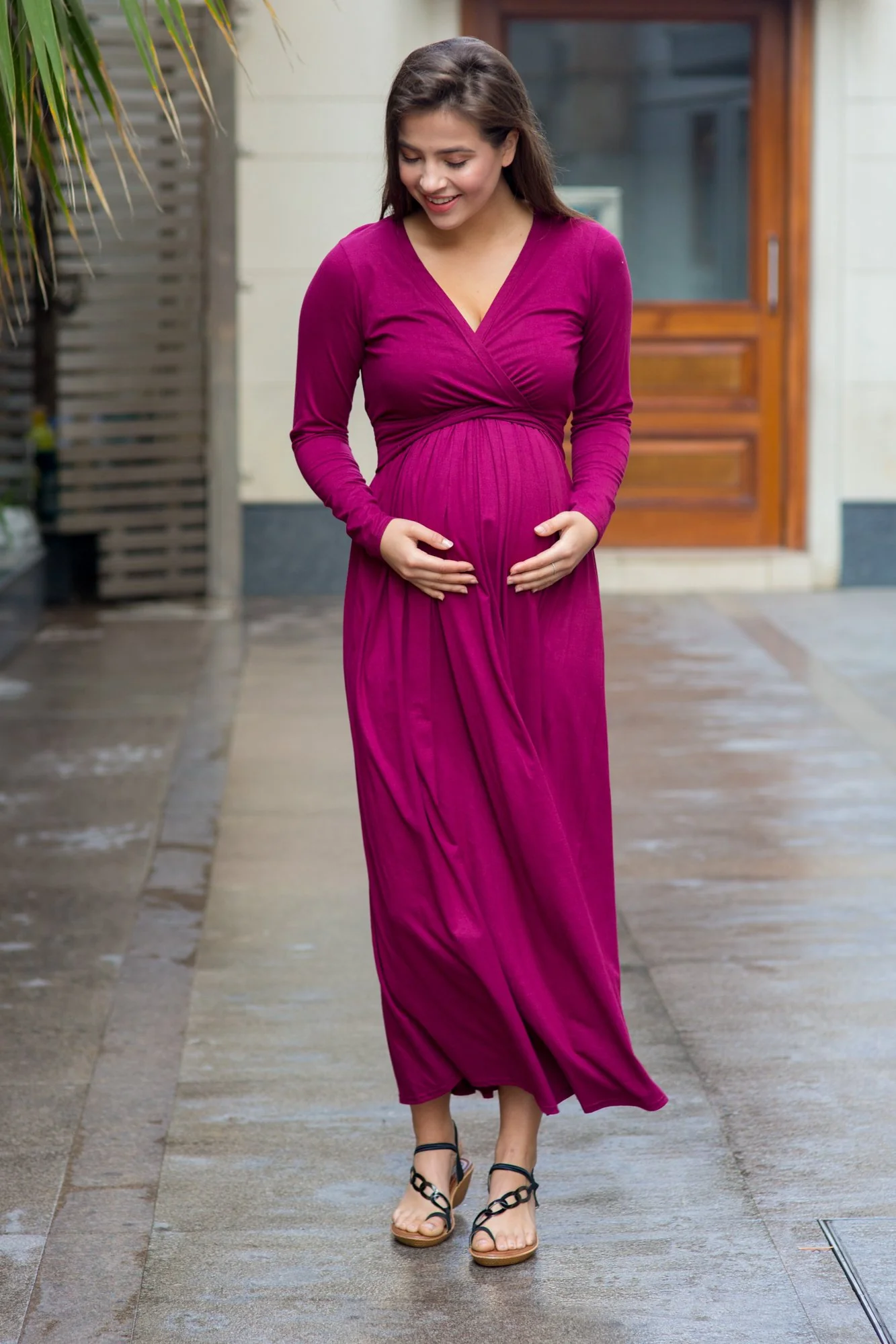 Maroon Berry Maternity & Nursing Maxi - Chenance