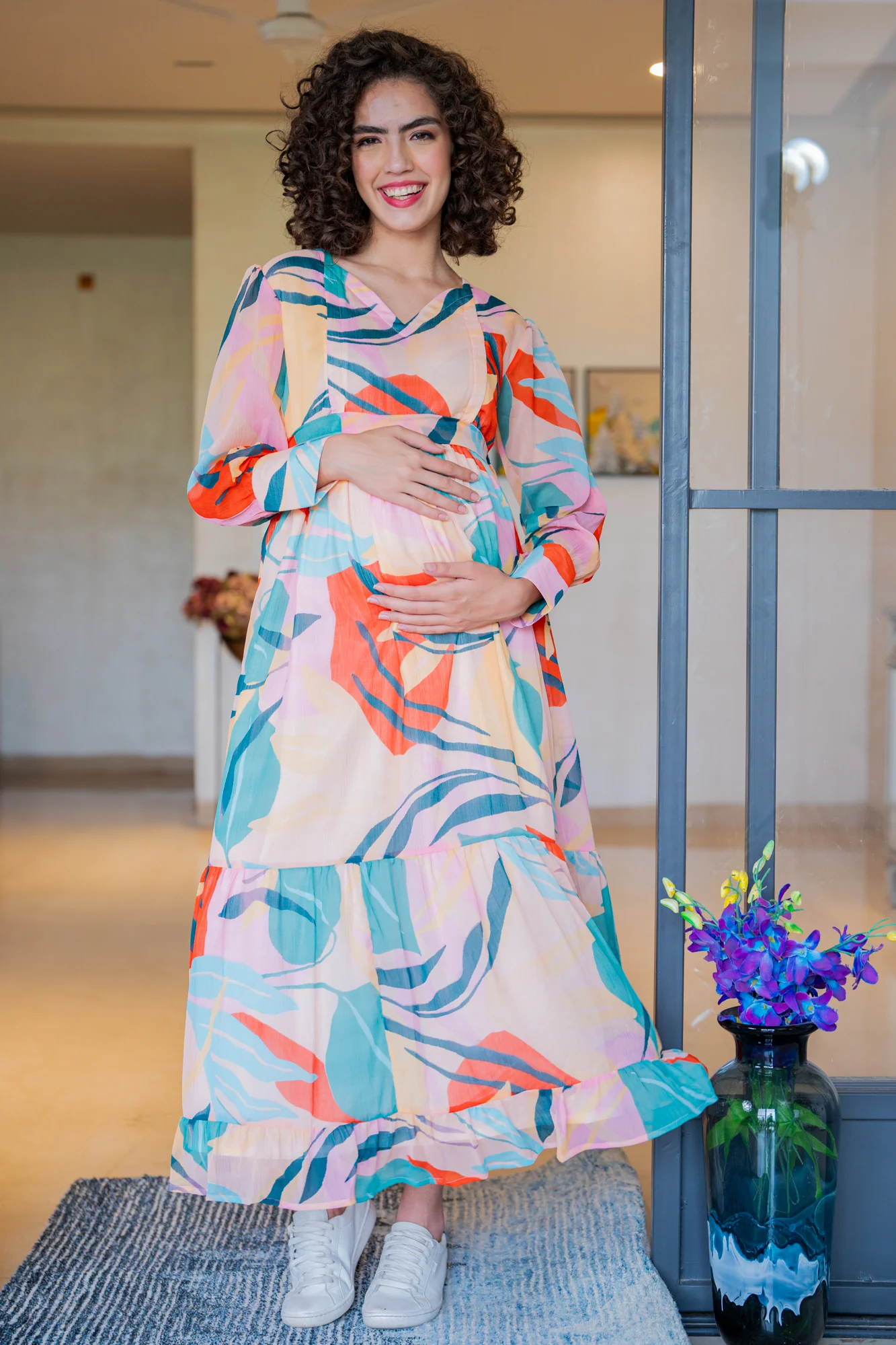 Cascading Flower Bomb Pastel Maternity And Nursing Dress - Chenance