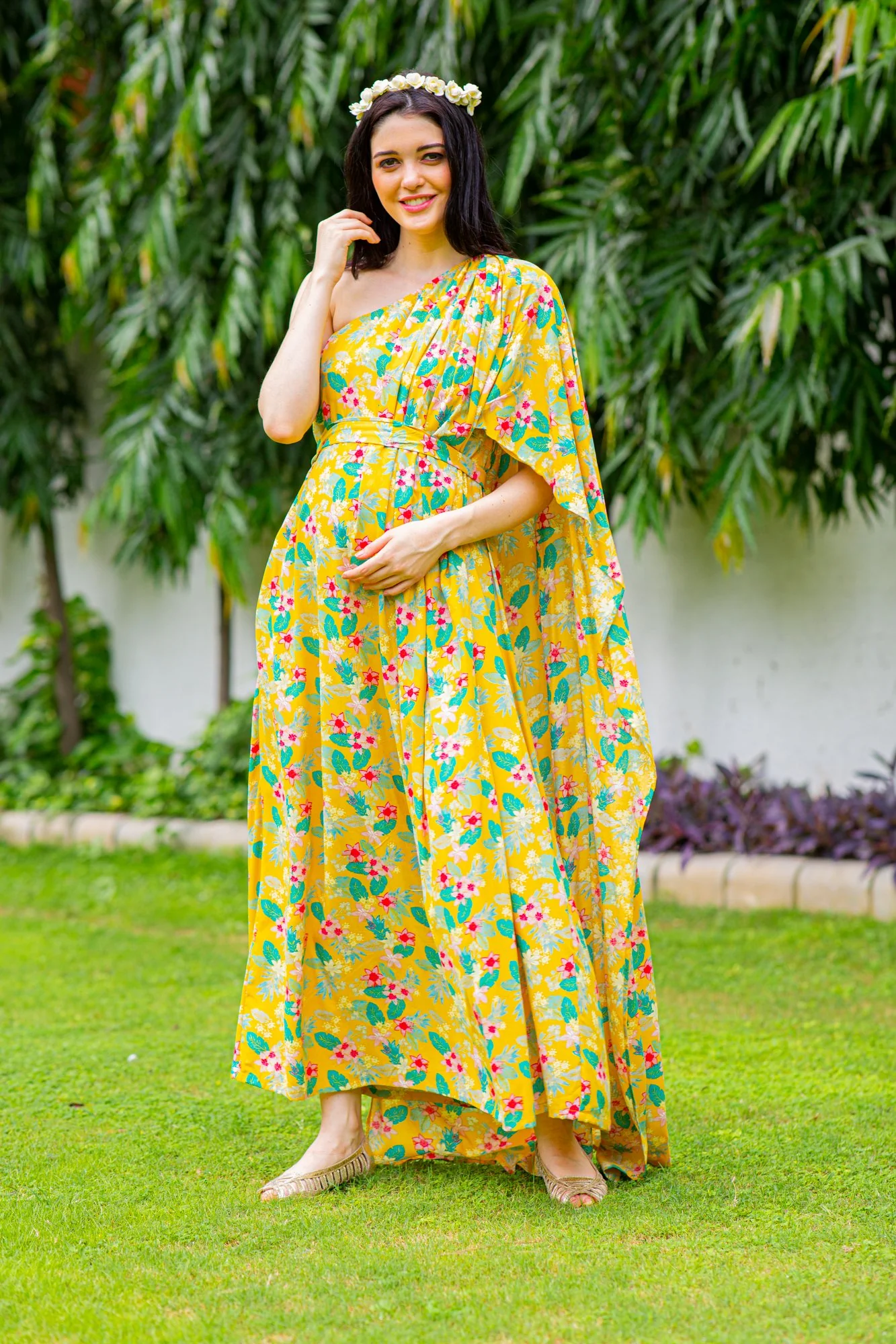 Luxe Cheery One Shoulder Floral Maternity Gown - Chenance