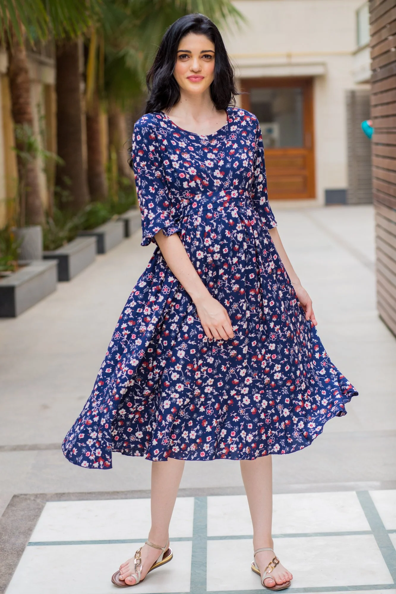 Midnight Blue Maternity & Nursing Front Zip Dress - Chenance