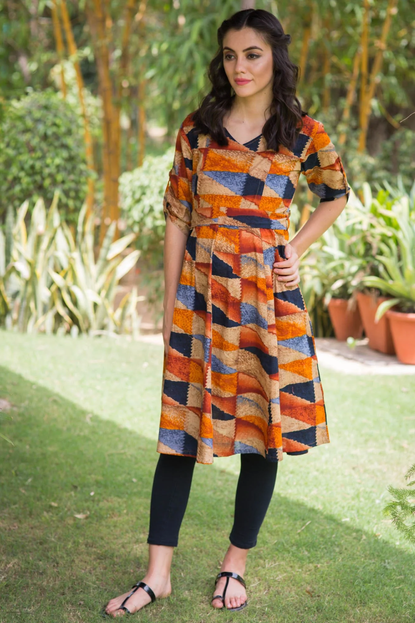 Marigold Abstract Maternity & Nursing Kurta Dress - Chenance