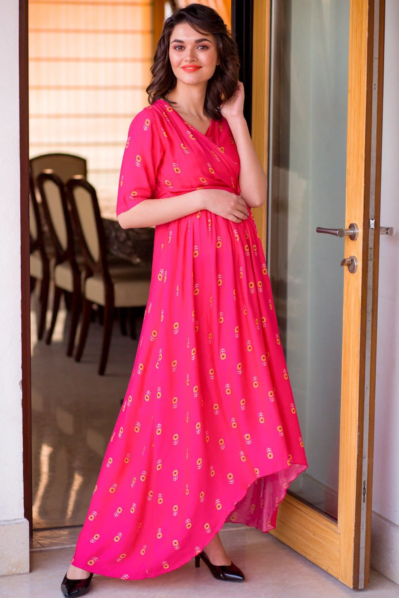 Bubblegum Tulip Hi-Low Dress Maternity & Nursing Dress - Chenance