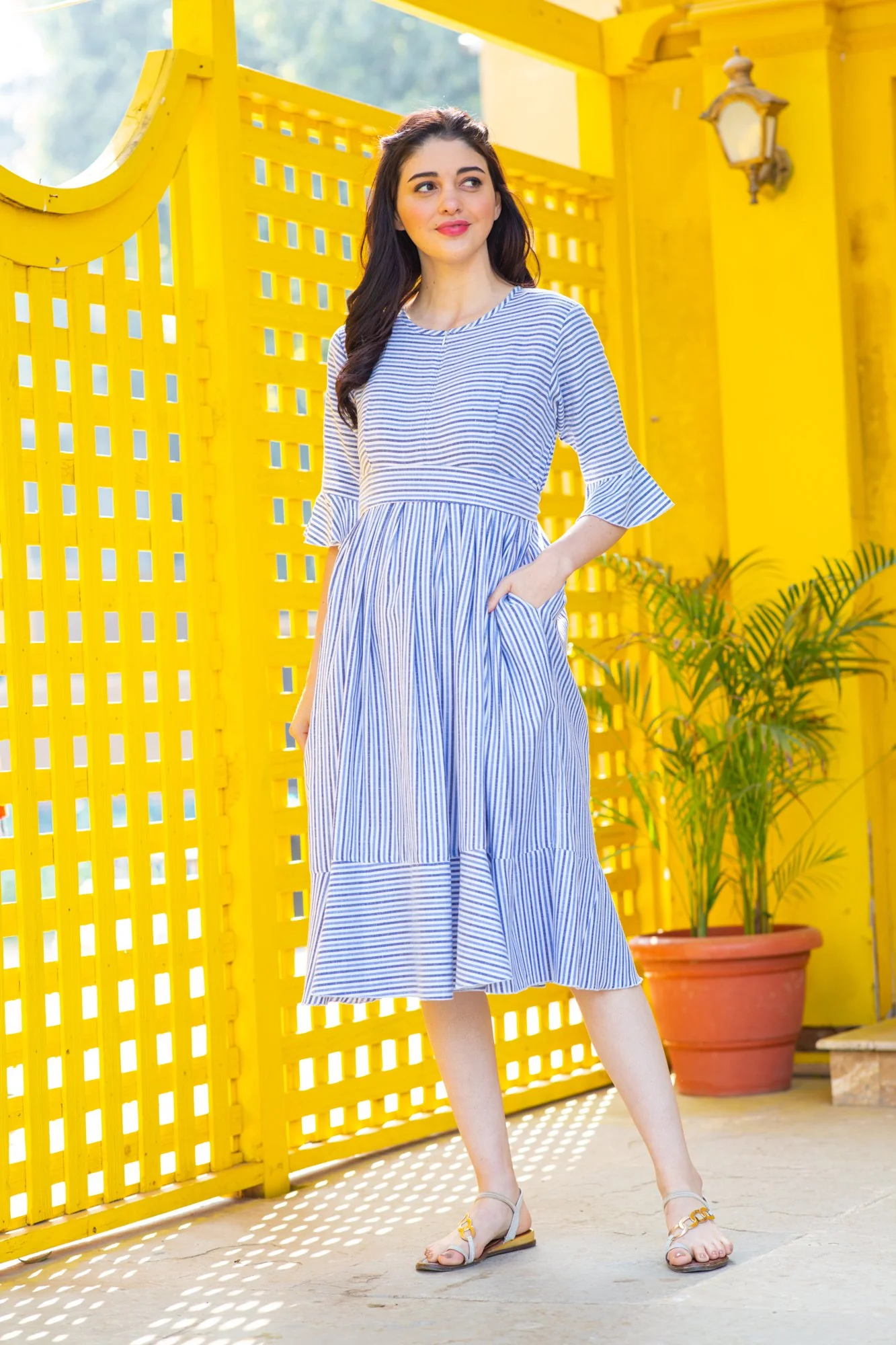 Serene Striped Maternity & Nursing Dress - Chenance