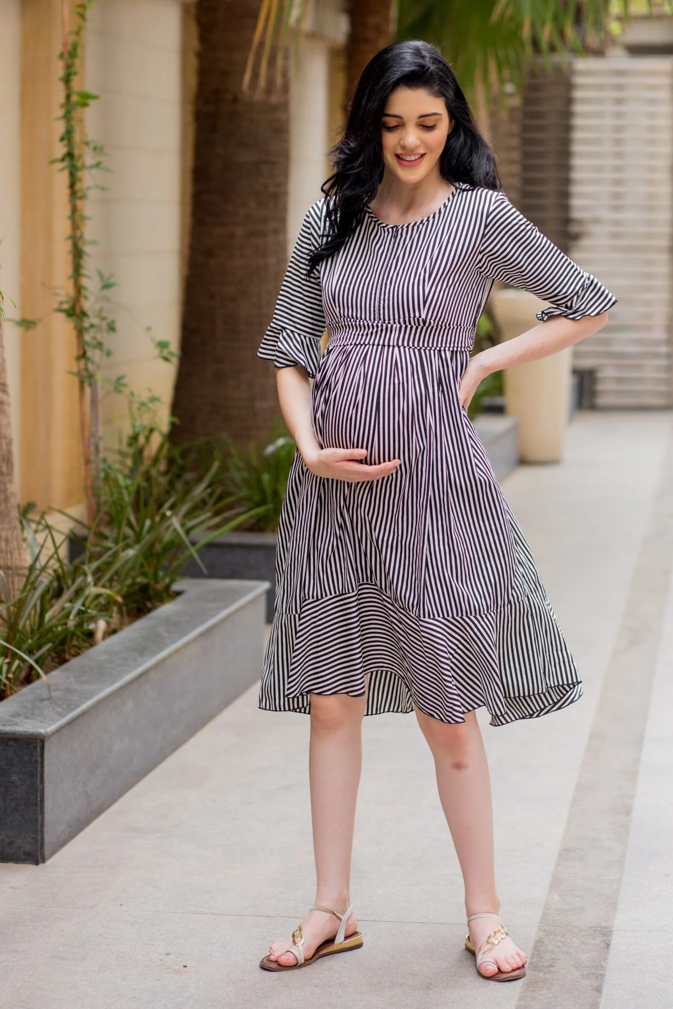 Striped Maternity & Nursing Boho Dress - Chenance
