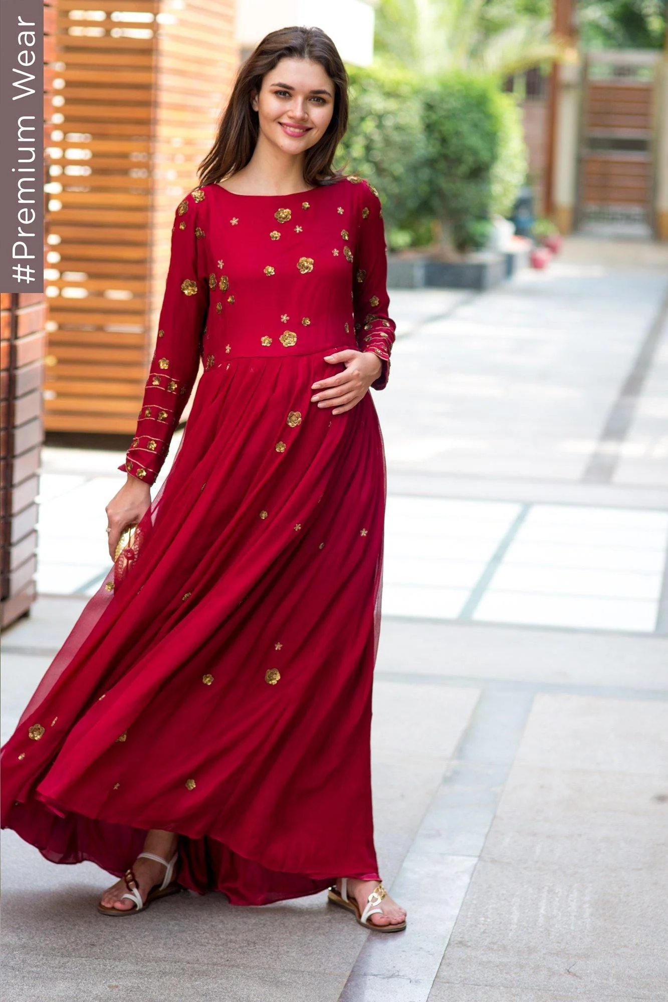 Premium Berry Chiffon Embroidered Maternity Dress - Chenance