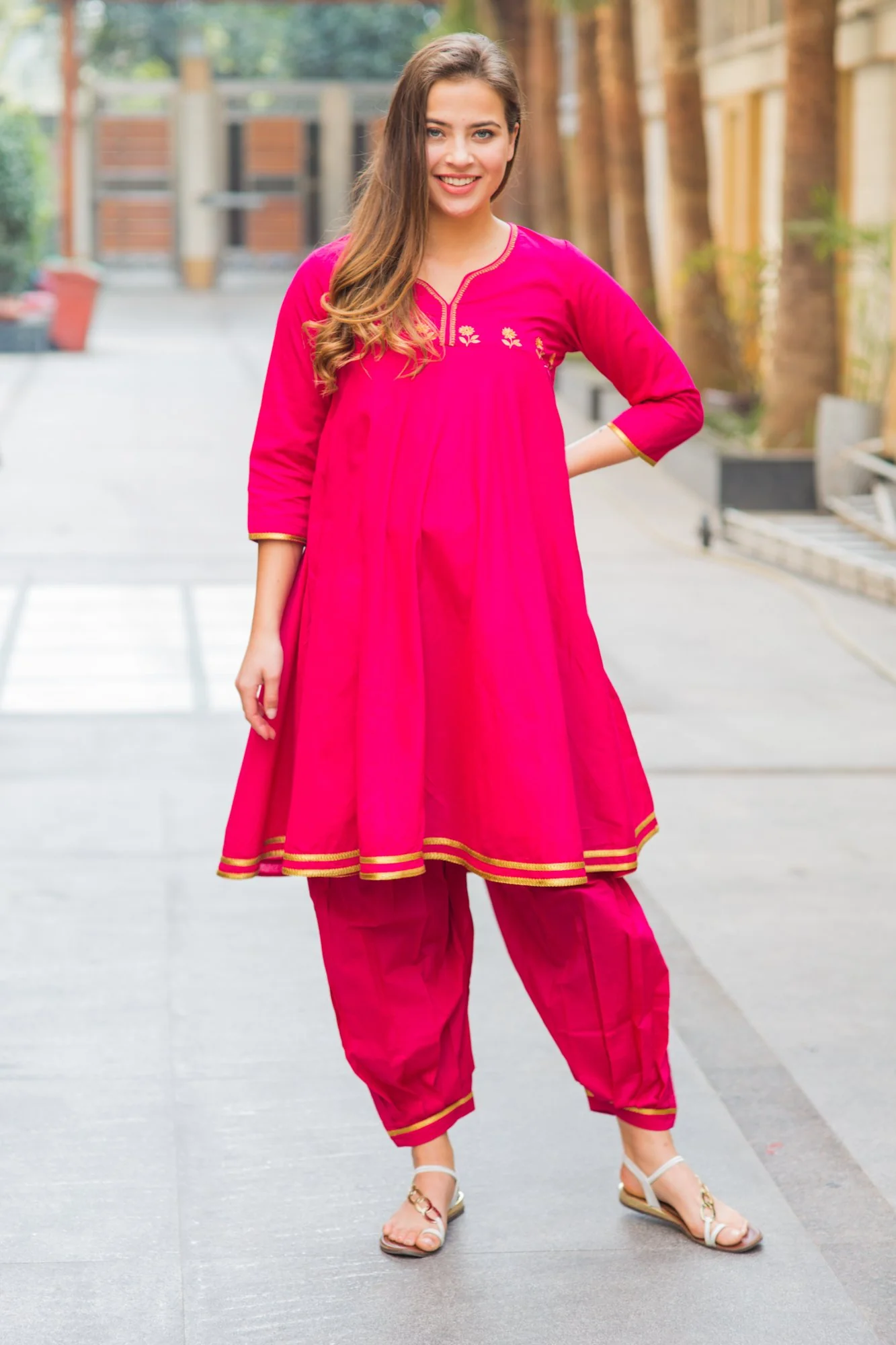 Premium Fuchsia Maternity & Nursing Kurta With Pleated Salwar (2 pc) - Chenance