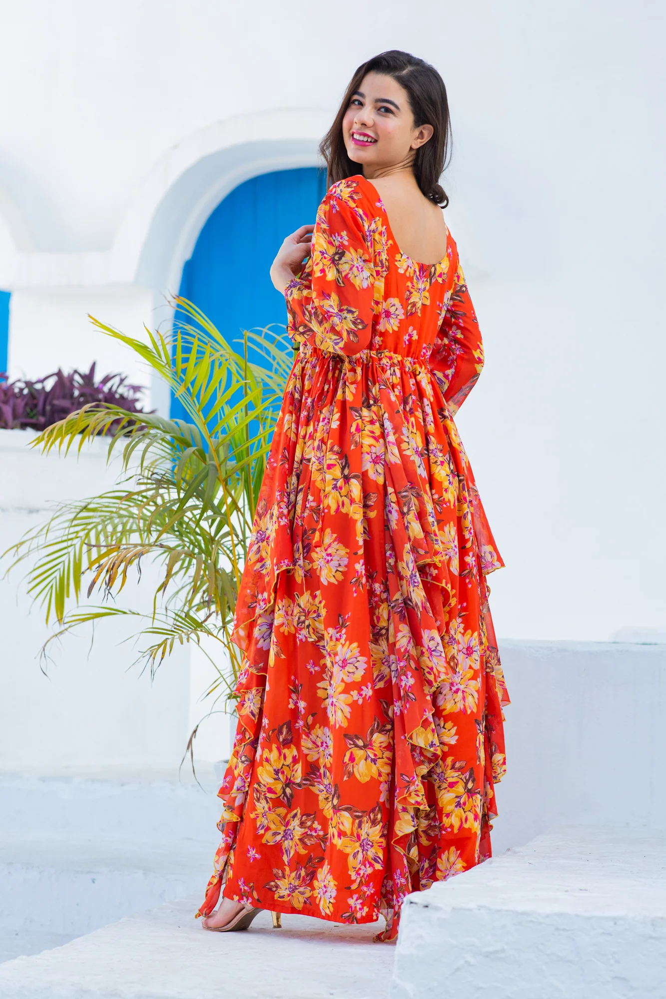 Luxe Crimson Bloom Maternity & Nursing Flow Dress - Chenance