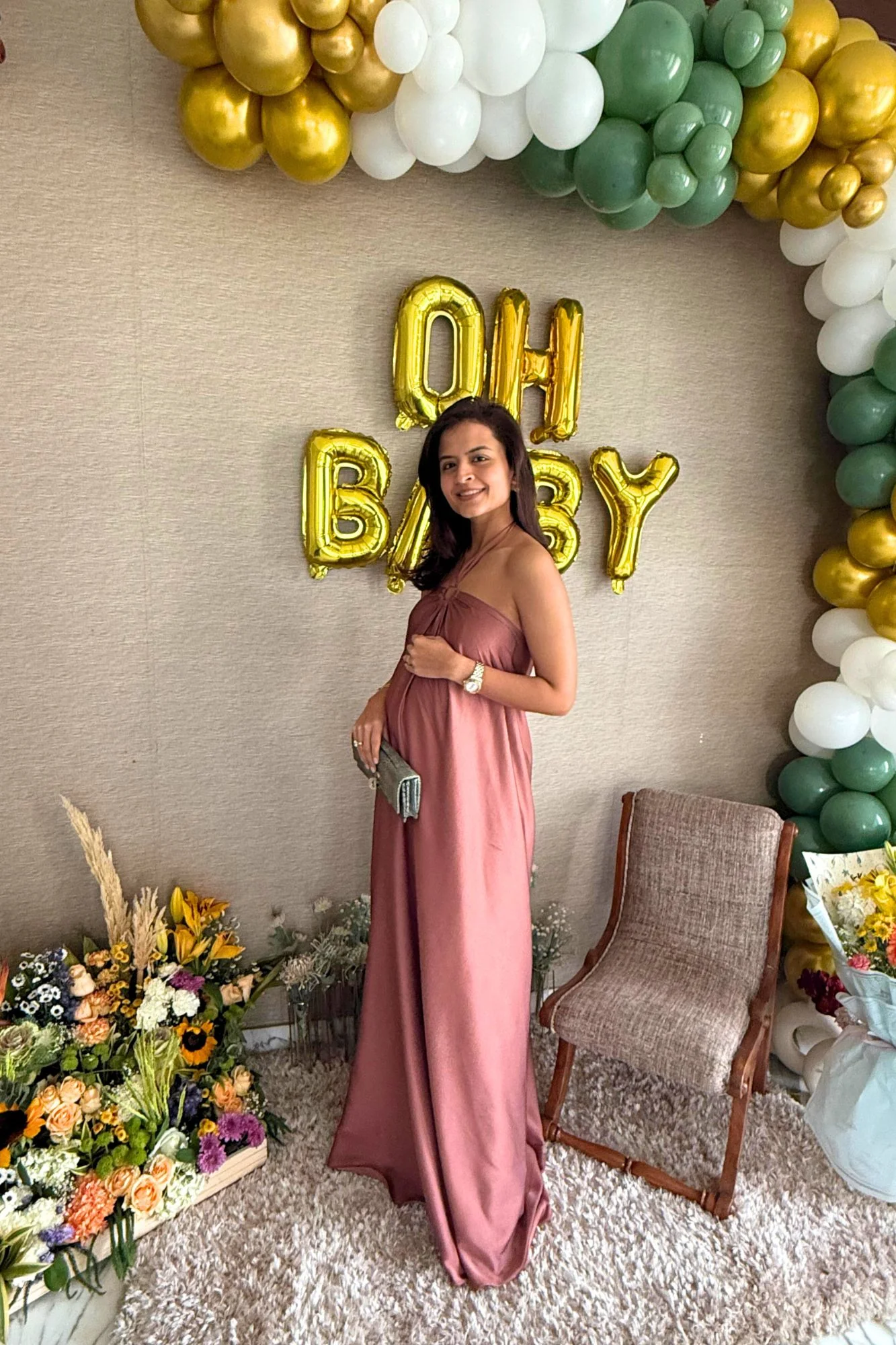 Luxe Rose Pink Satin Maternity Gown - Chenance