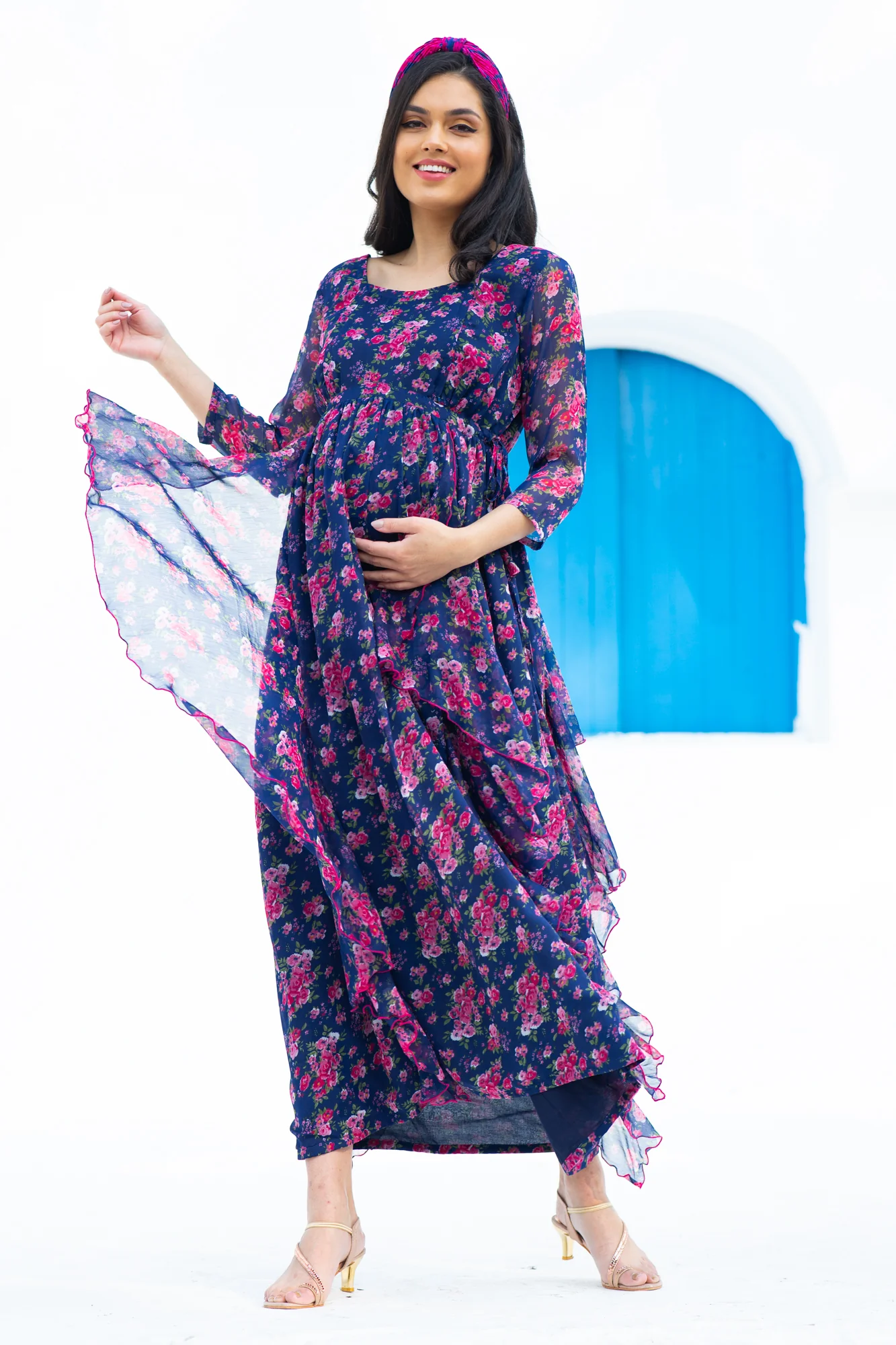 Midnight Bloom Maternity & Nursing Flow Dress - Chenance
