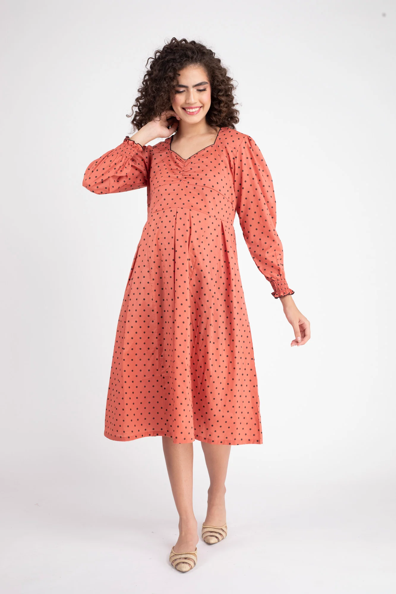 Rouge Polka Maternity & Nursing Dress (100% Cotton) - Chenance
