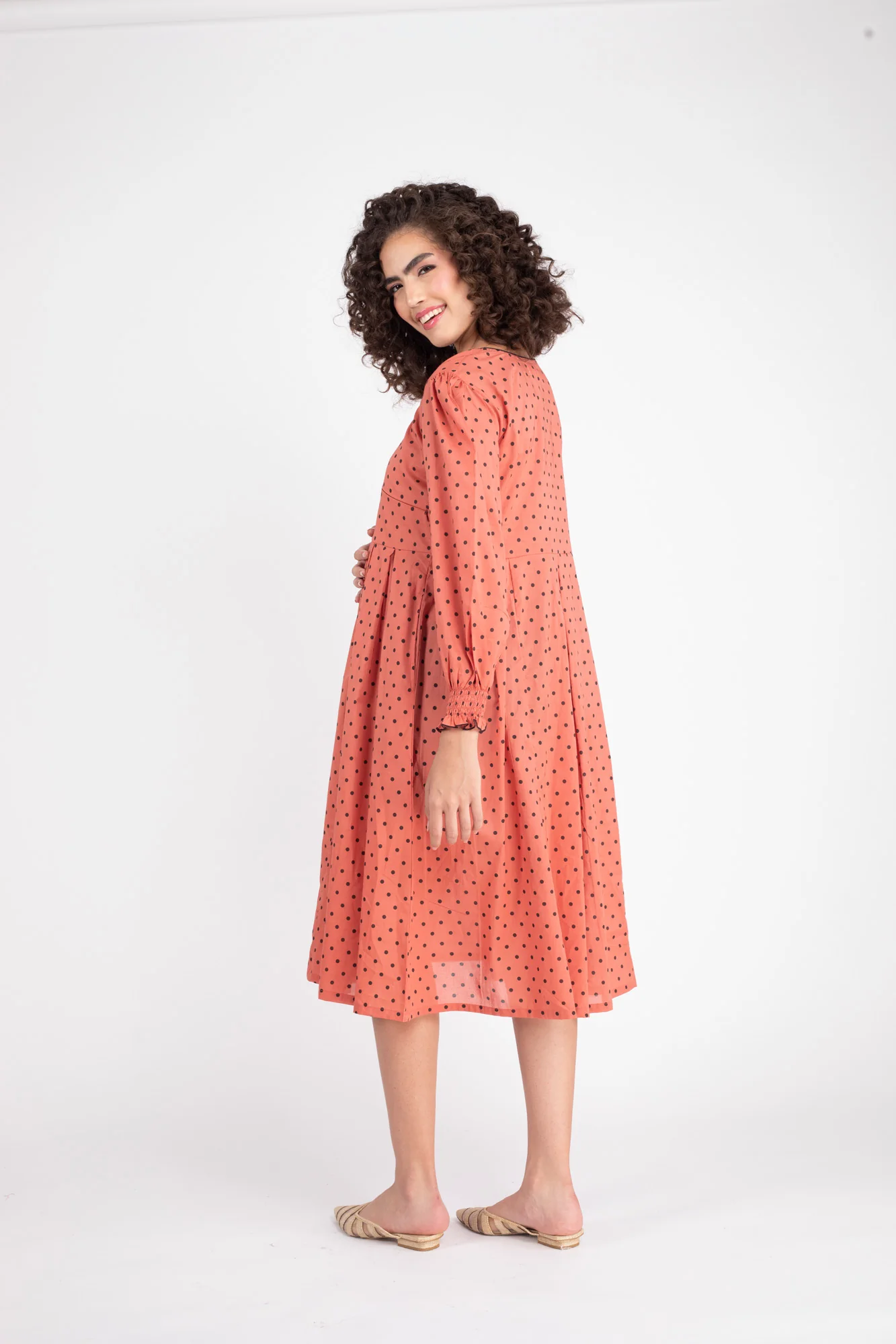 Rouge Polka Maternity & Nursing Dress (100% Cotton) - Chenance