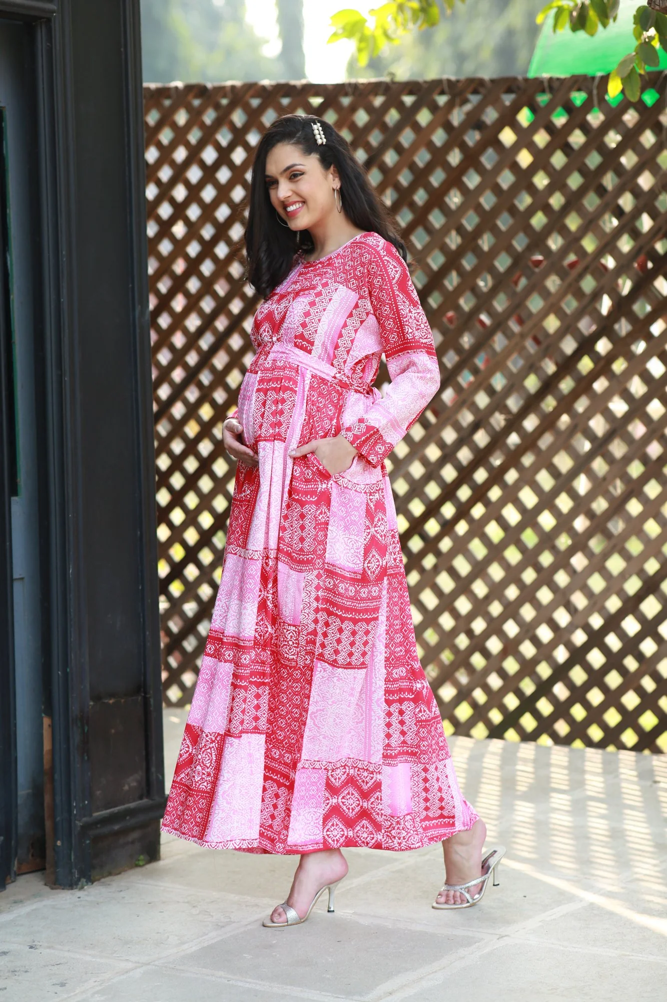 Paradise French Rose Concealed Zip Maternity & Nursing Maxi - Chenance