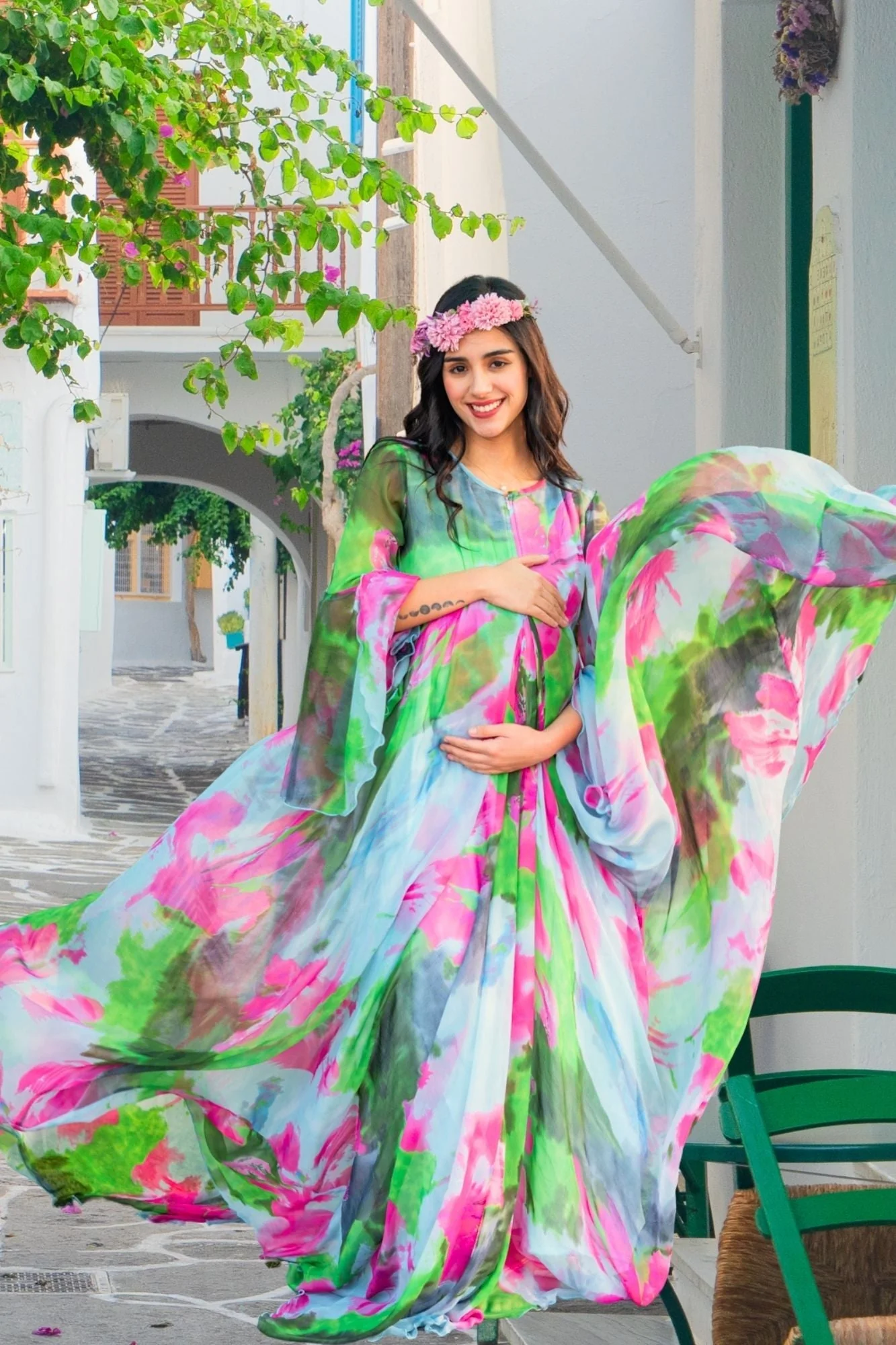 Luxe Blue Aquarium Maternity & Nursing Flair Shoot Gown - Chenance