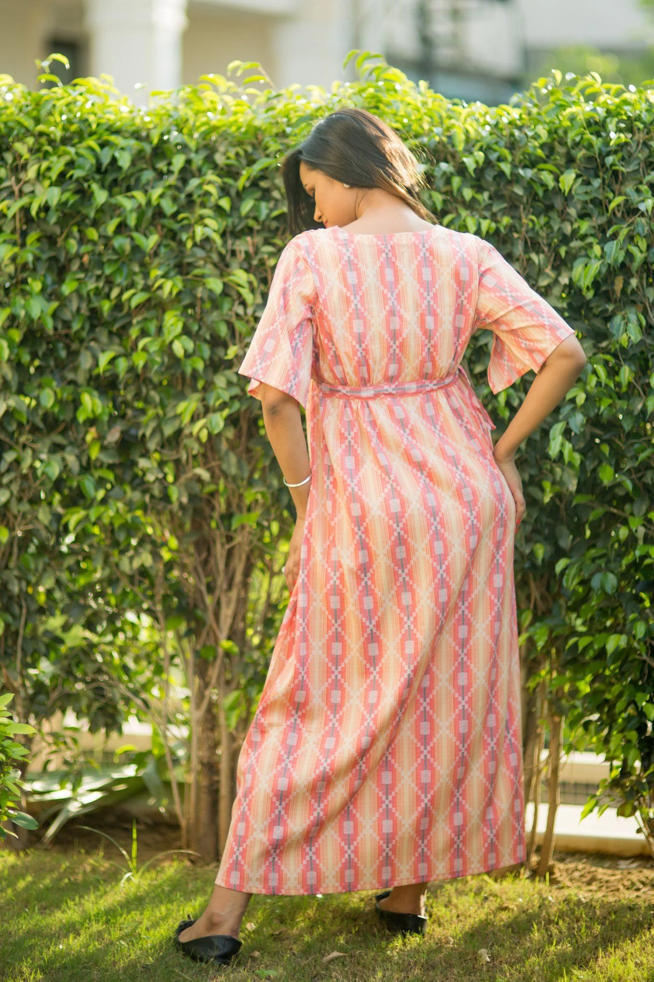 Shaded Pink Crepe Maternity Maxi Dress - Chenance