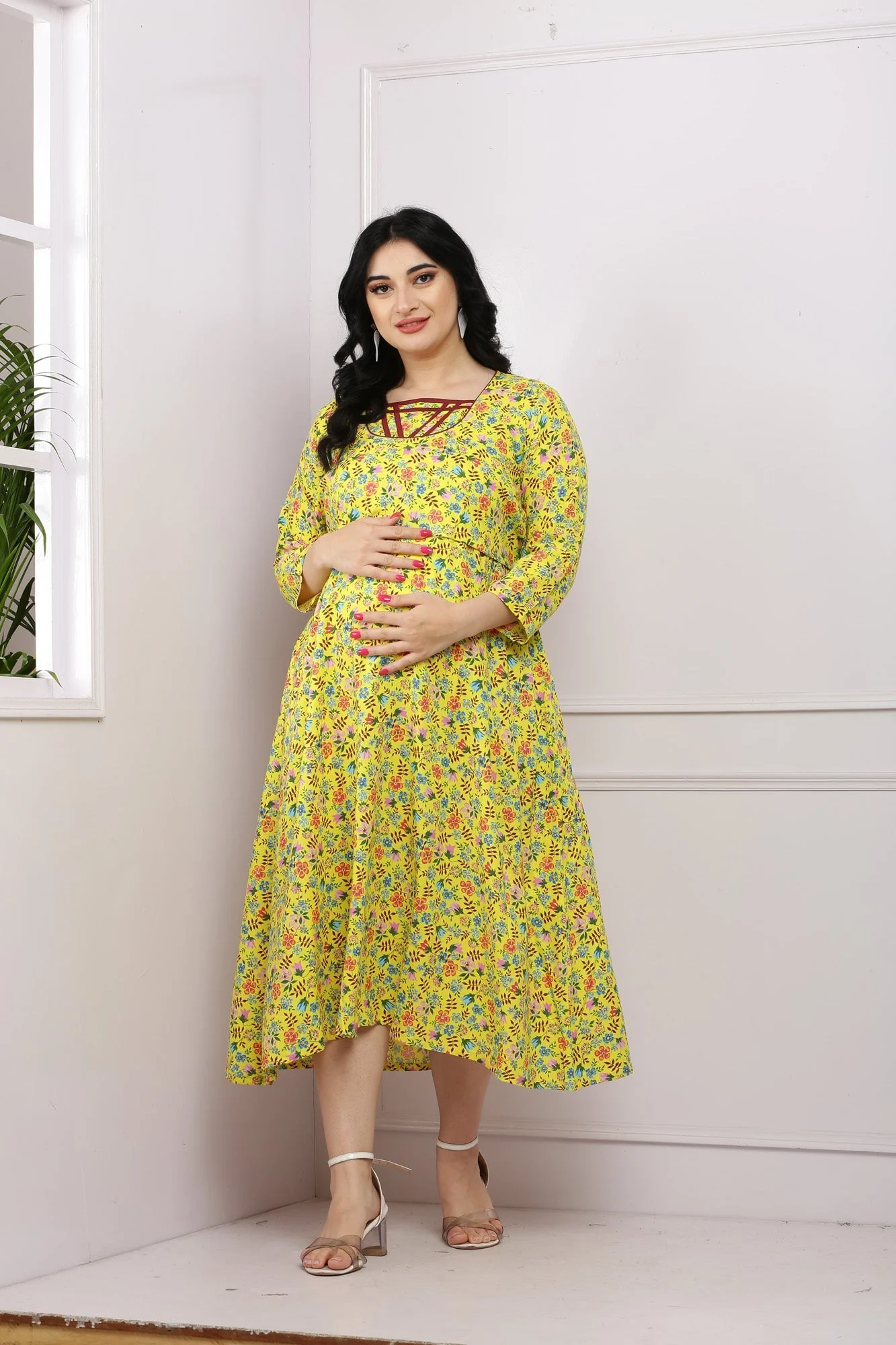 Blossomy Sunshine Flap Nursing Dress - Chenance