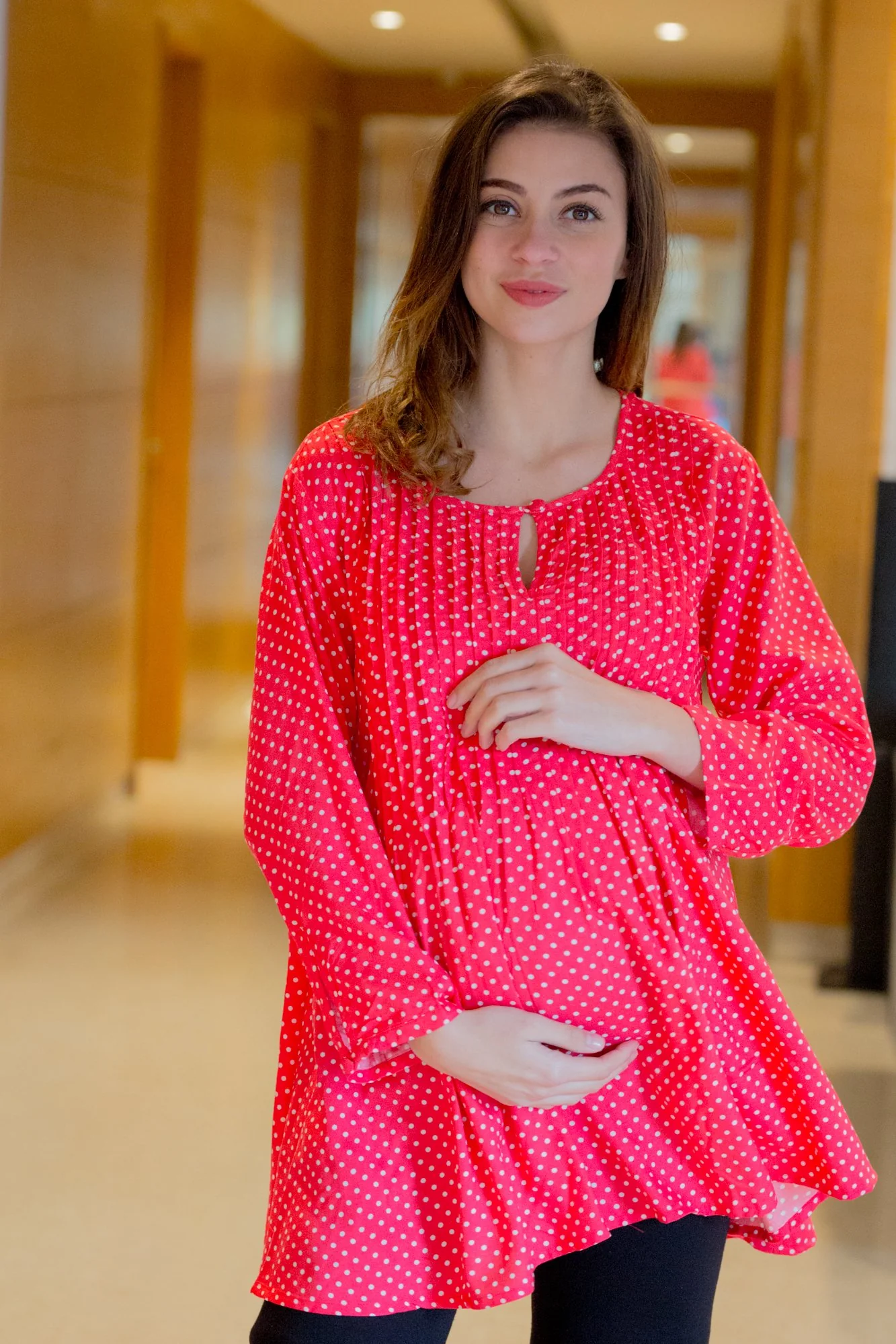 Red Polka Pintucks Maternity & Nursing Top - Chenance