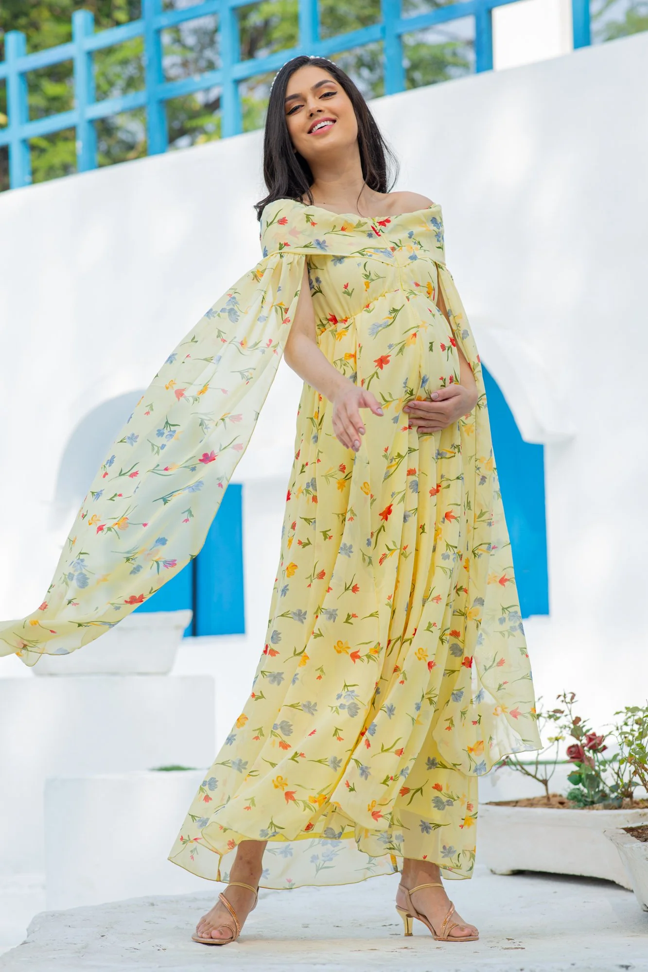 Luxe Pastel Yellow Flying Sleeves Maternity & Nursing Dress - Chenance