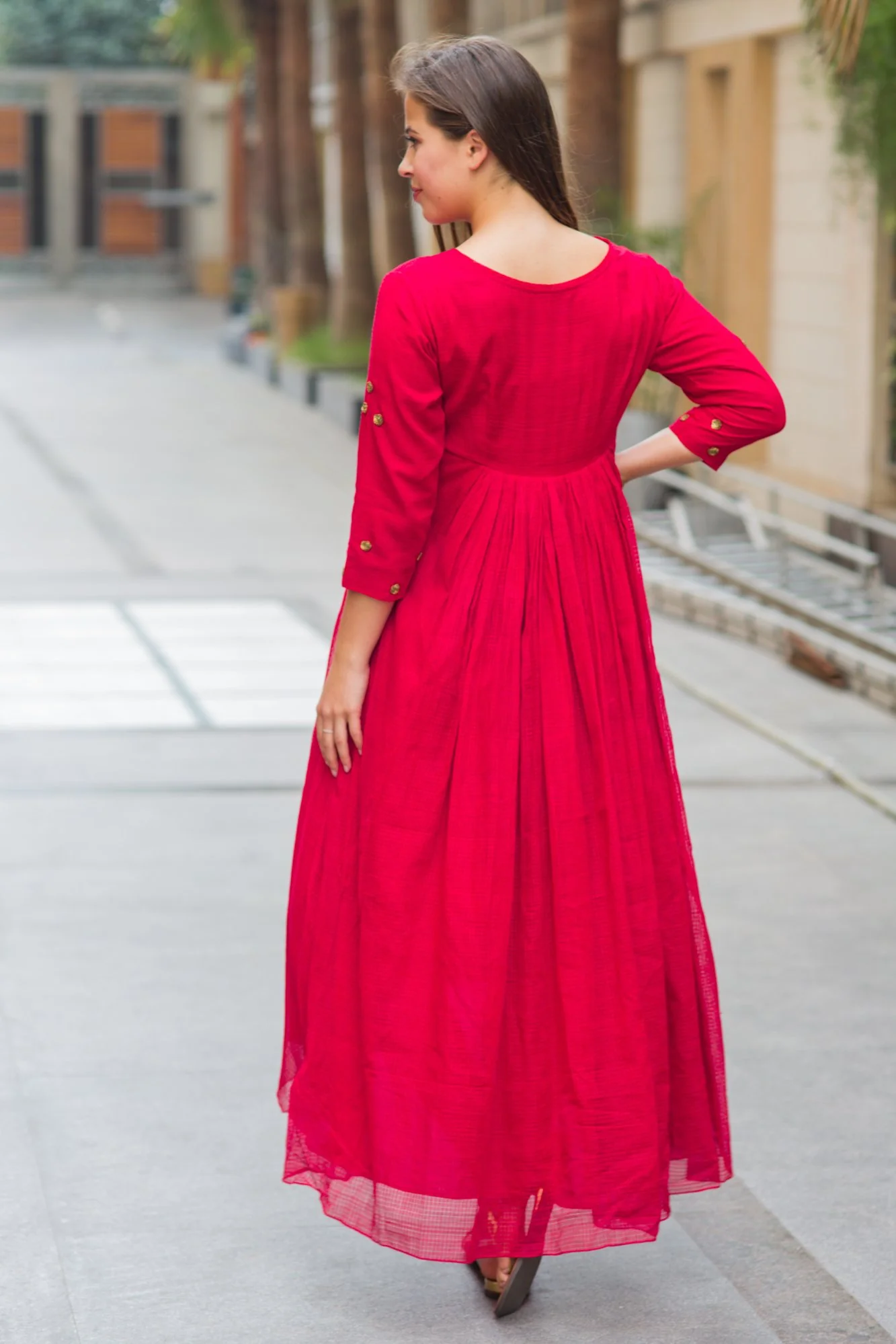 Premium Red Handloom Maternity & Nursing Dress - Chenance