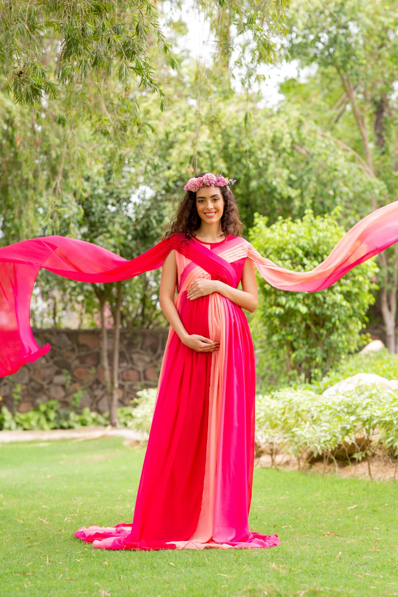 Luxe Raspberry Maternity Trail Photoshoot Gown - Chenance