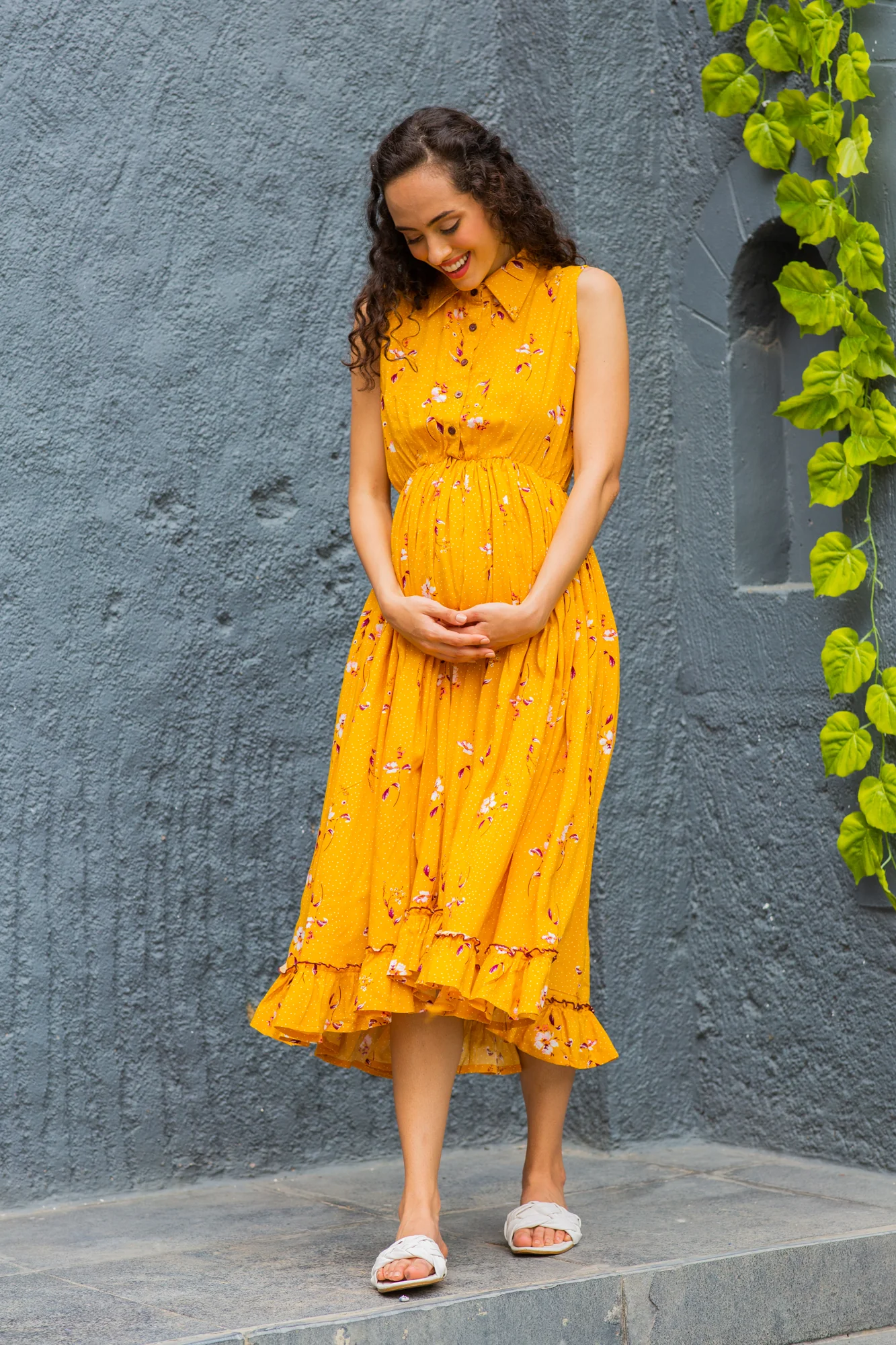 Adorable Marigold Maternity & Nursing Frill Dress - Chenance