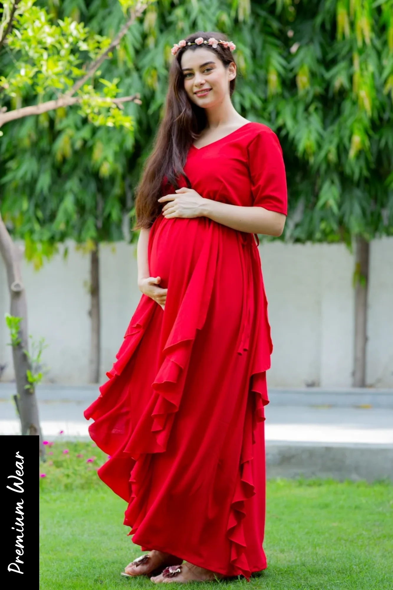 Red Bubble Satin Luxe Maternity Flow Dress - Chenance