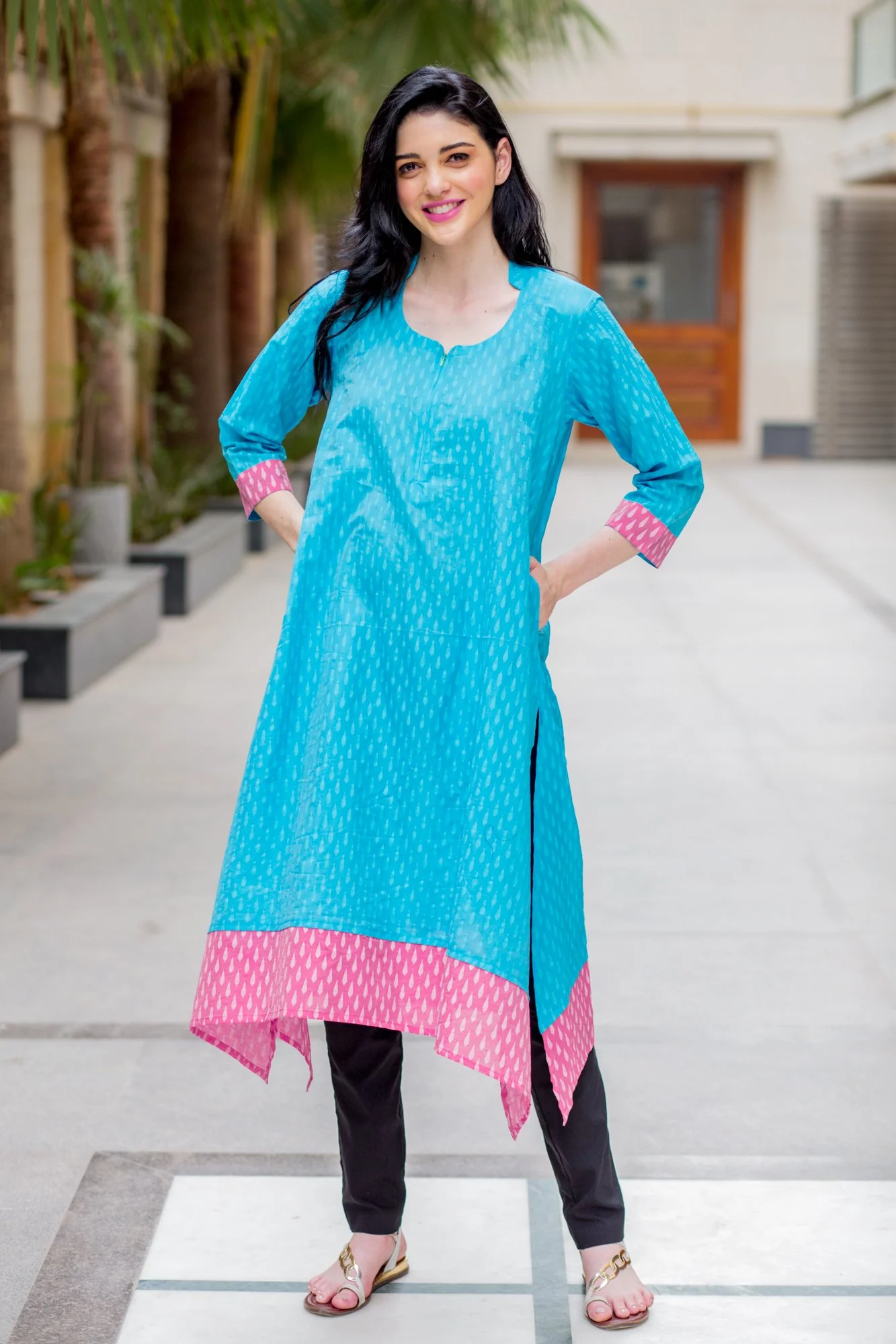 Aquamarine Cotton Front Zip Nursing Kurta - Chenance