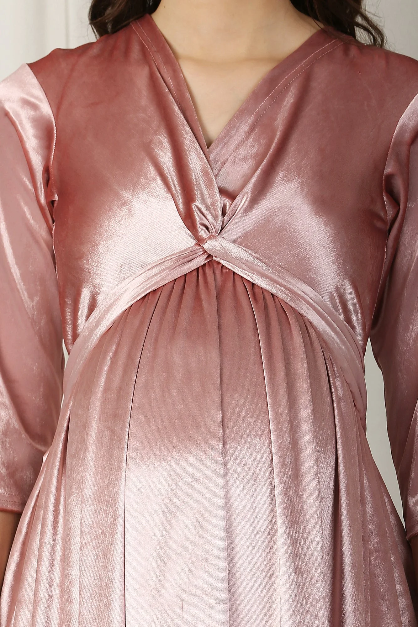 Royal Peach Velvet Knot Dress - Chenance