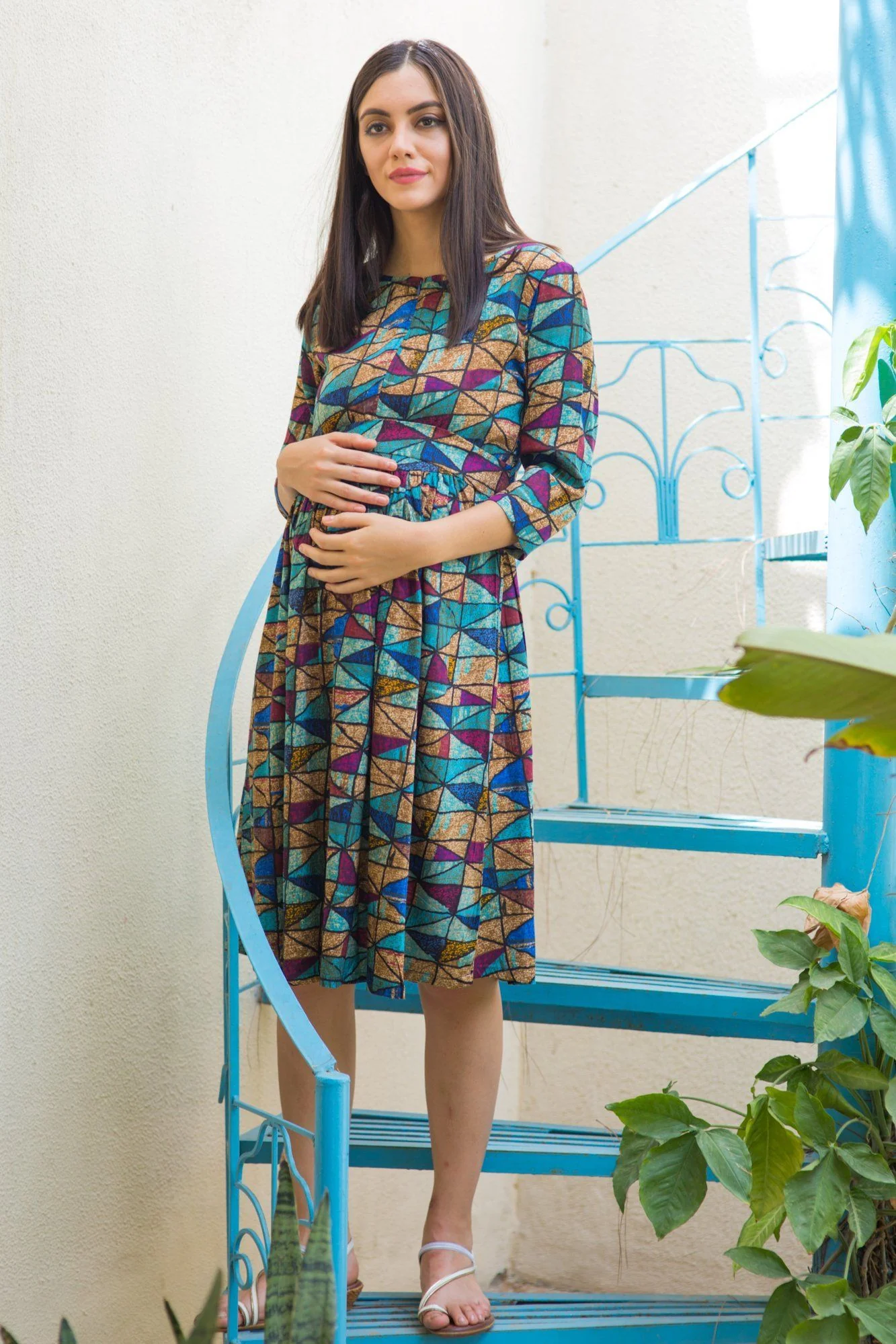 Quirky Blue Maternity & Nursing Swing Dress - Chenance
