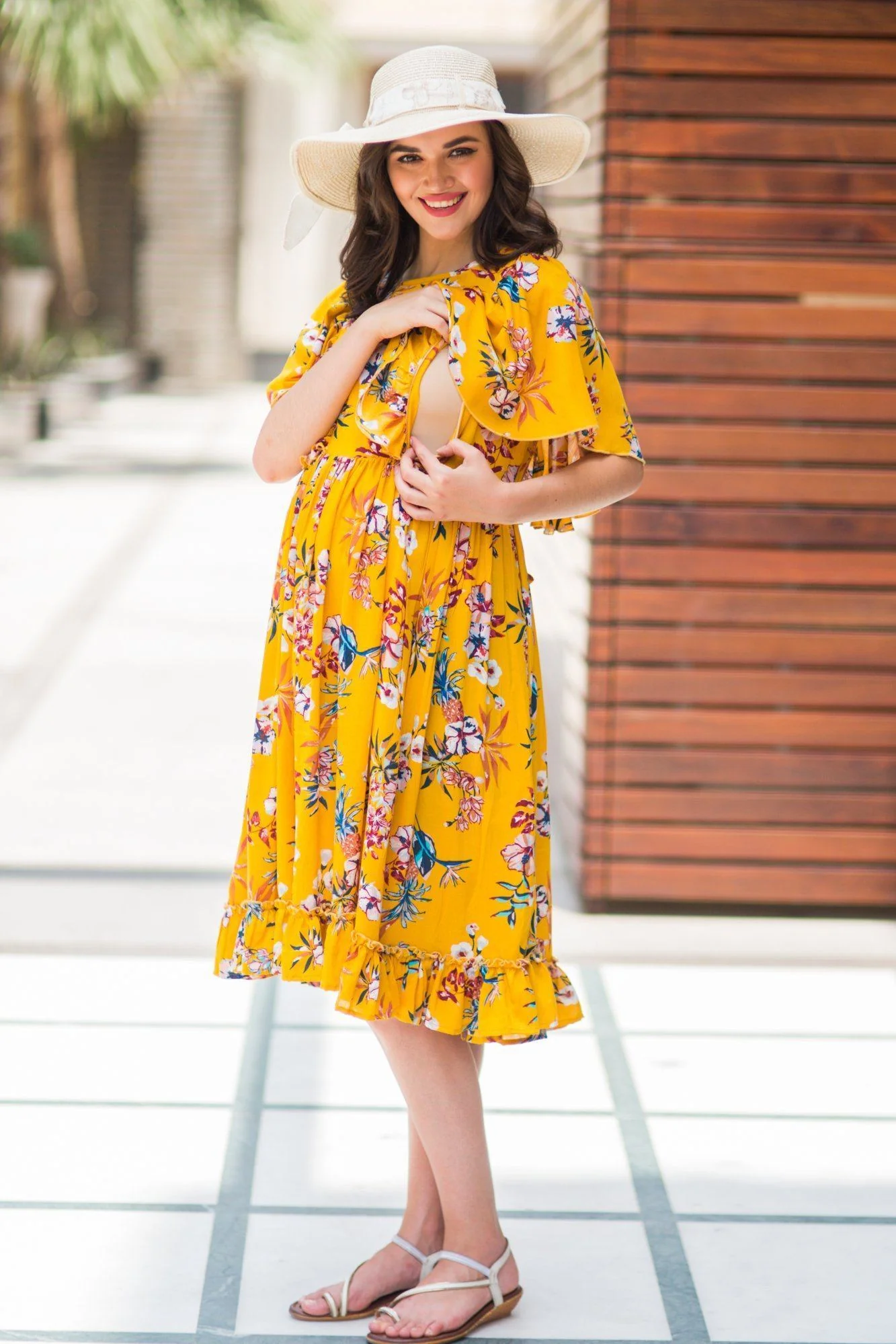 Marigold Maternity & Nursing Flap Dress - Chenance