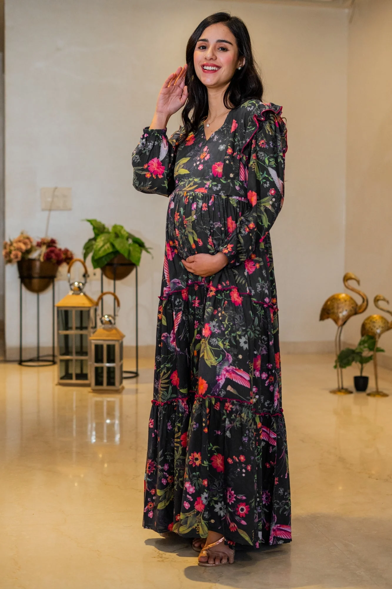 Serene Midnight Blooming Maternity & Nursing Layered Dress - Chenance
