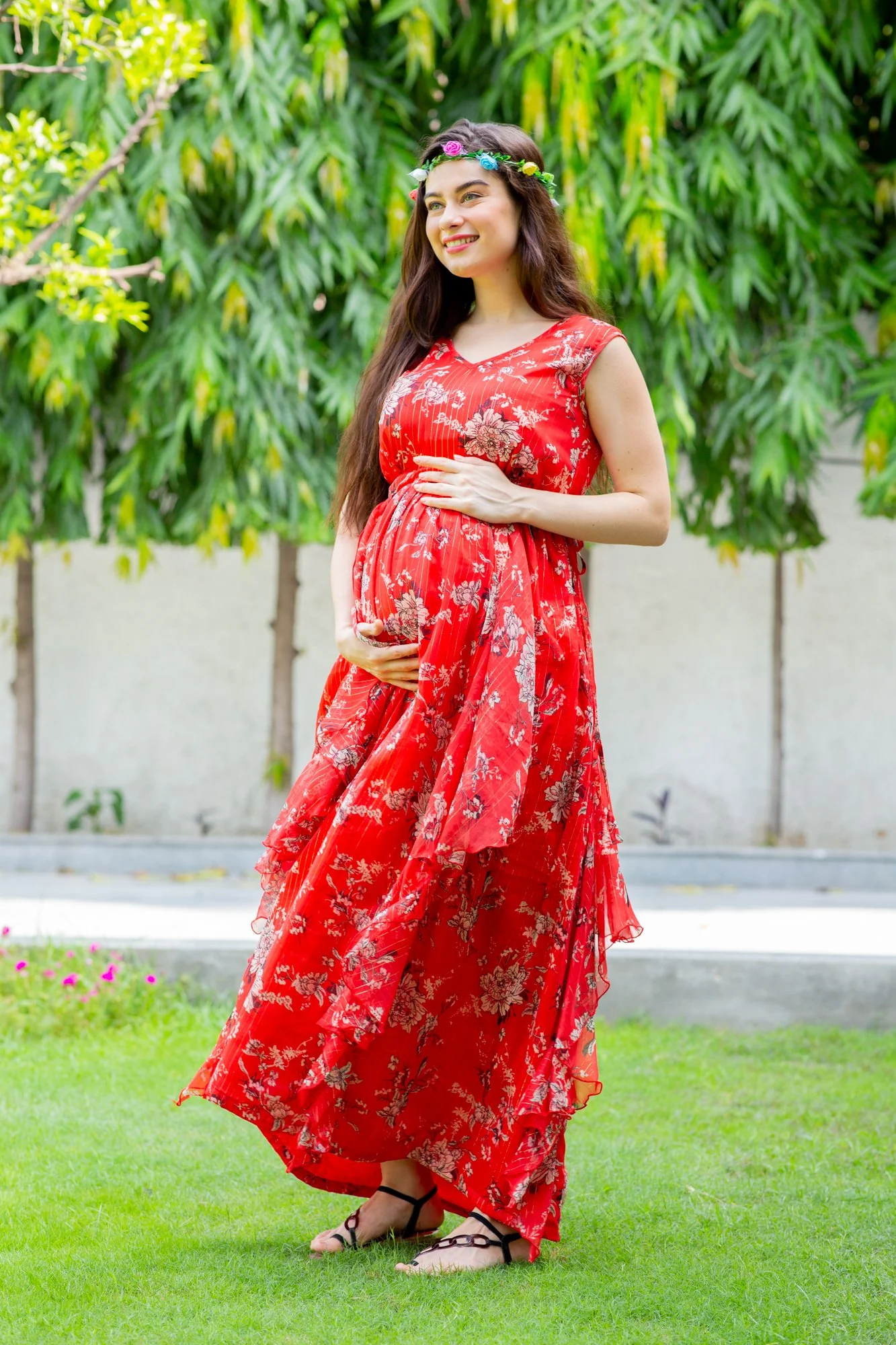 Luxe Tangerine Maternity Flow Dress - Chenance